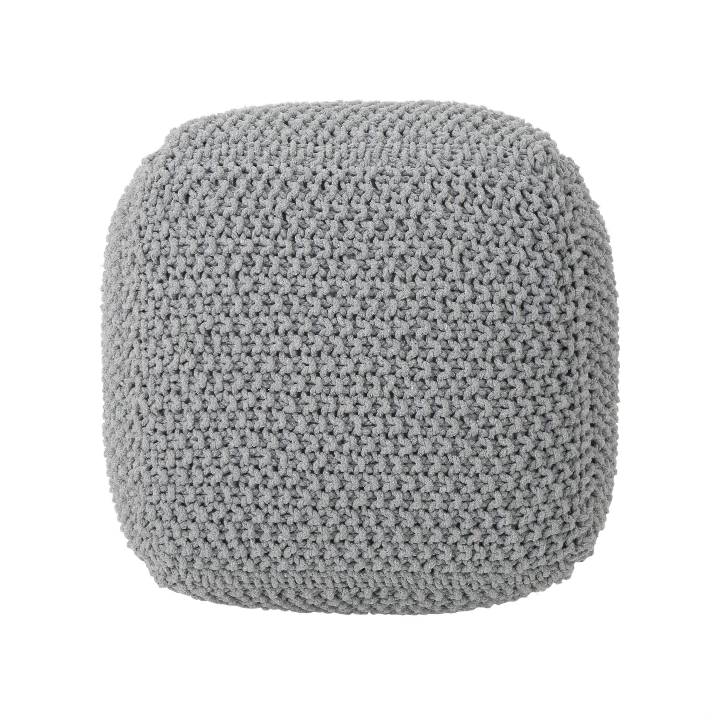 Teresa Knitted Cotton Square Pouf,Ottomans and Poufs