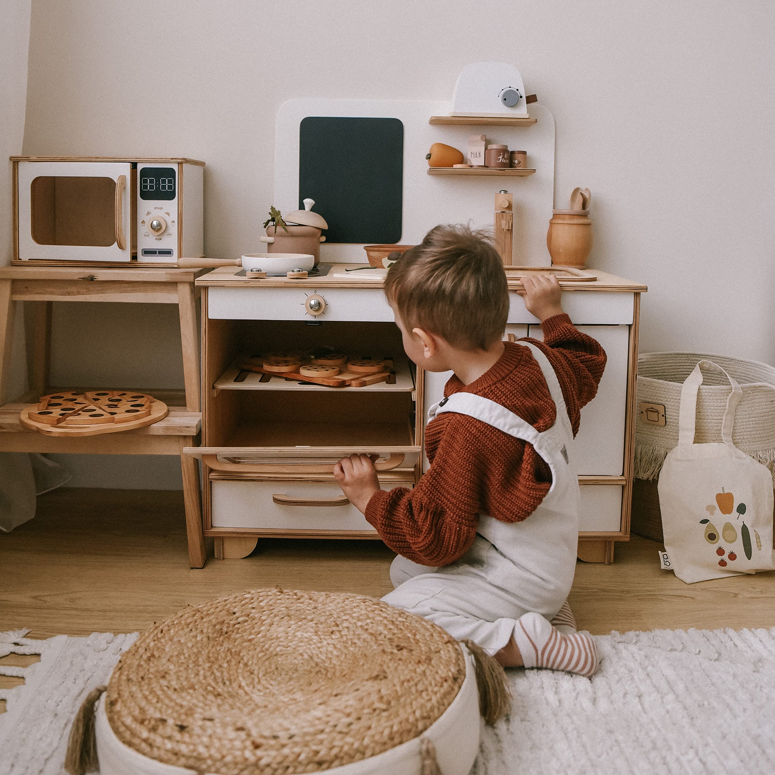 Kids Pretend Play Kitchen Wooden Montessori Playroom Furniture