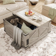 Table, Farmhouse Coffee Table with Storage, Square Wood Center Table with LED Light