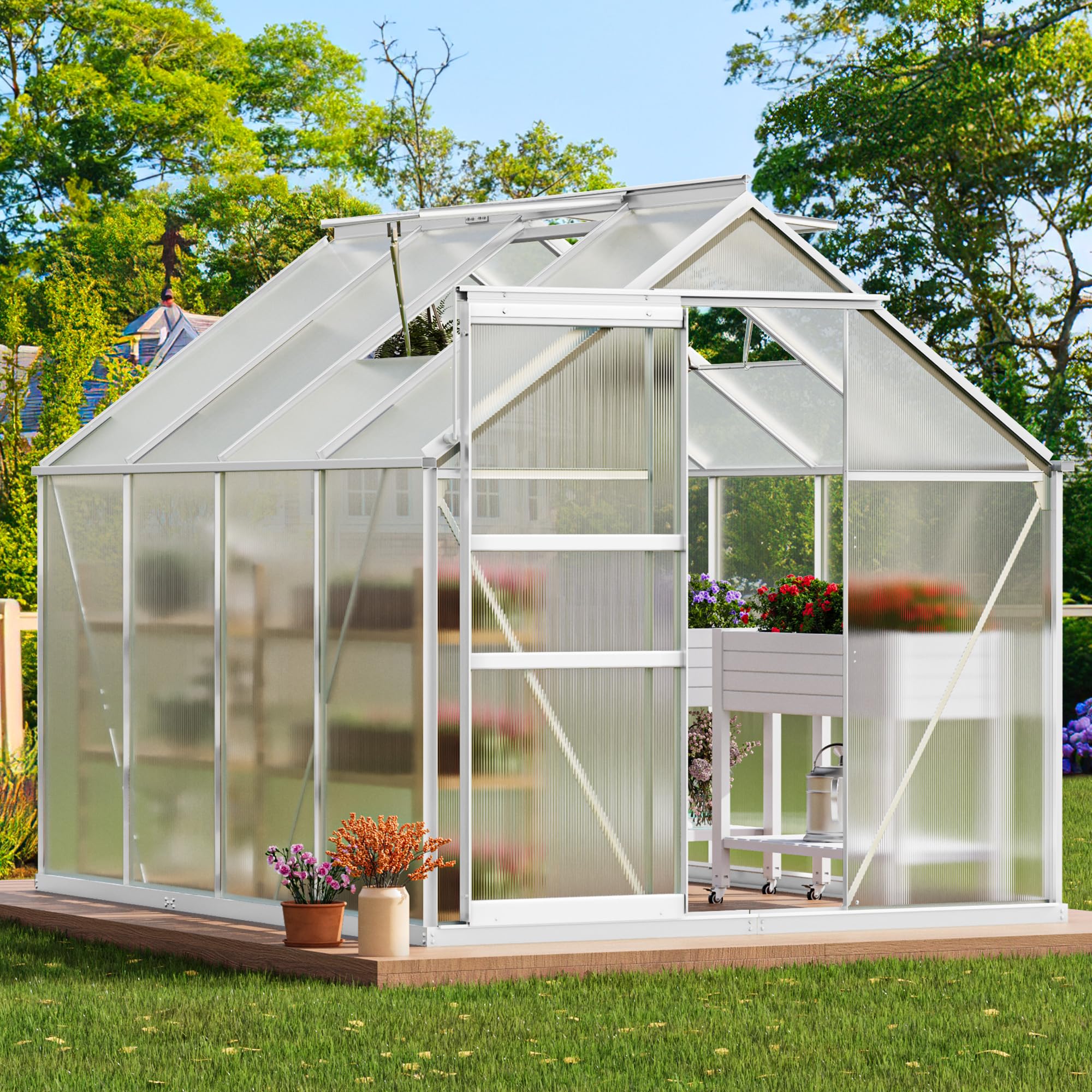 6x8FT Polycarbonate Greenhouse Heavy Duty Green Houses Outdoor Aluminum Greenhouse