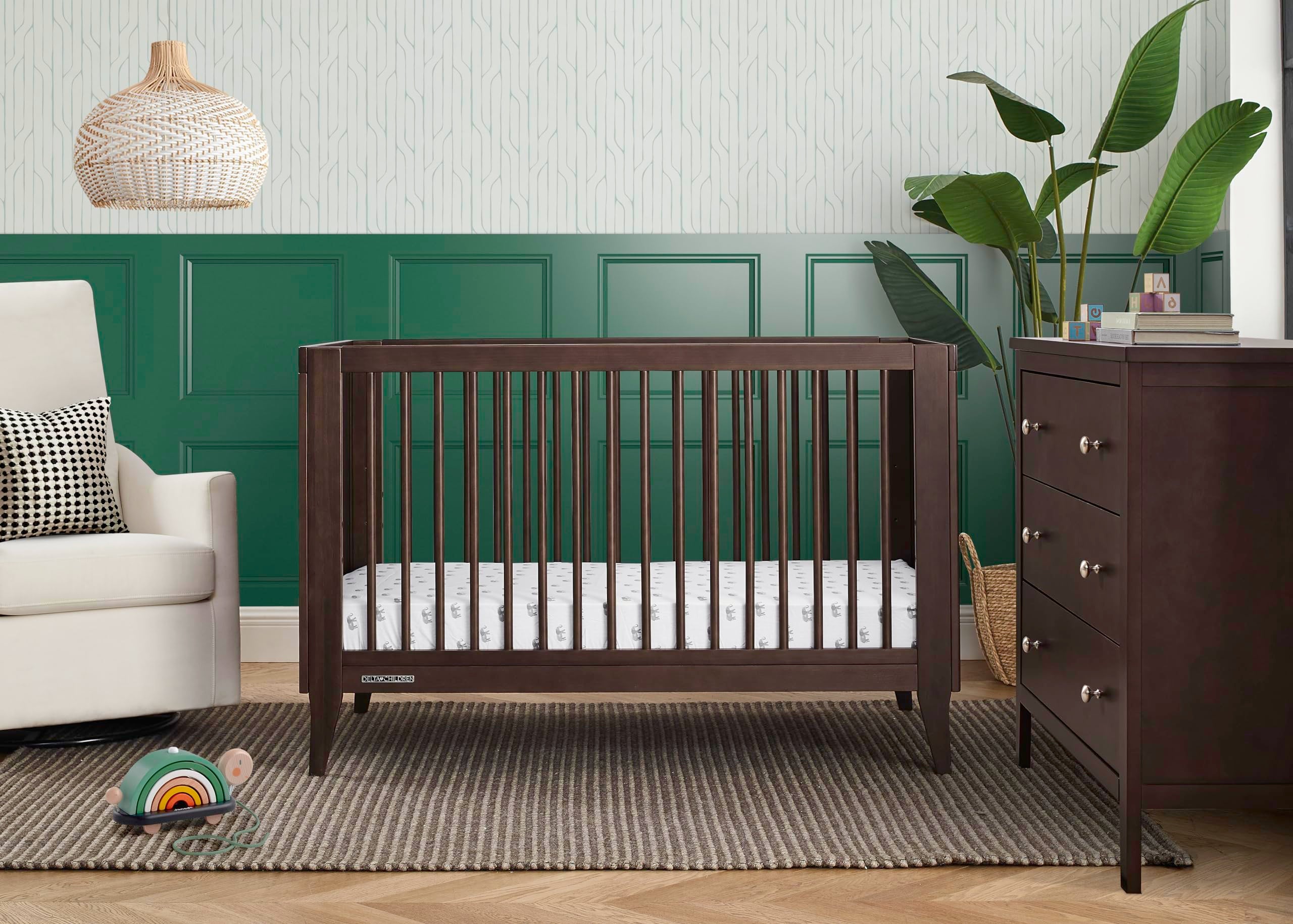 Ollie 4-in-1 Convertible Crib - Greenguard Gold Certified, Walnut Espresso