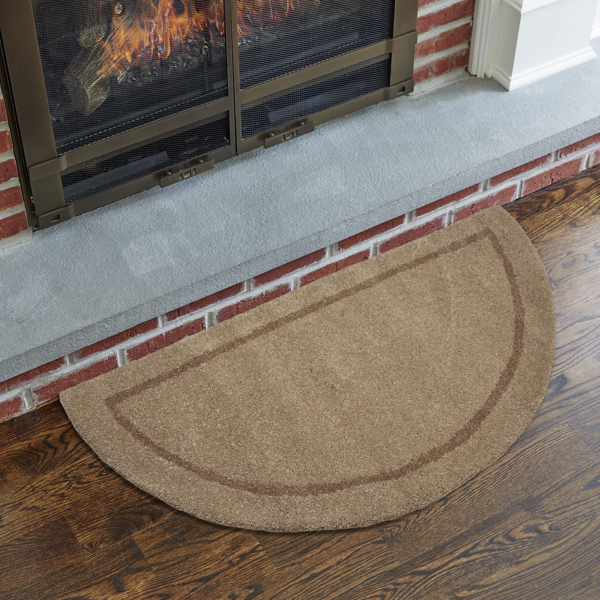 Beige Hand Tufted 100% Wool Hearth Rug - Protects Floor from Heat
