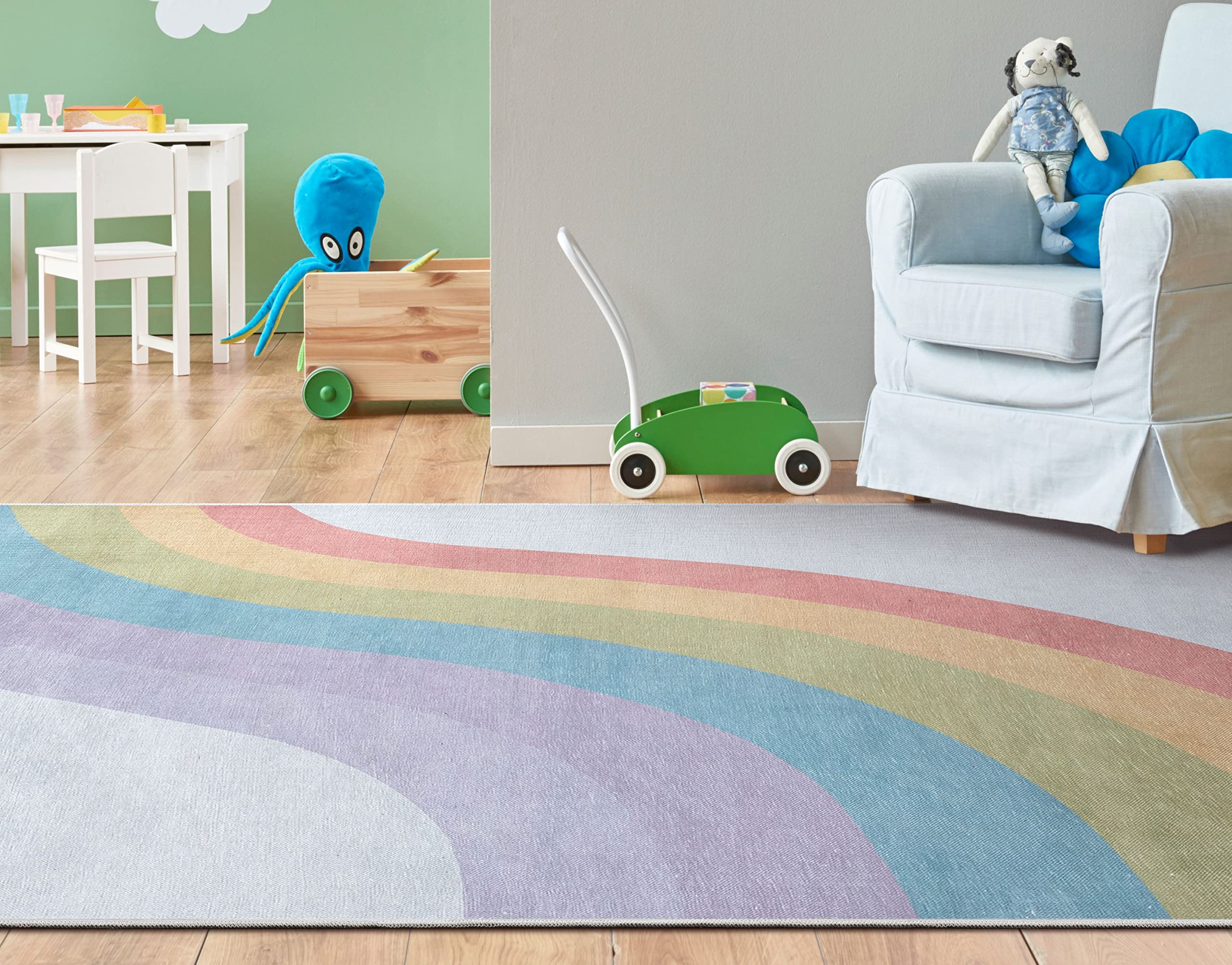 Kids Rainbow Rug, 5' x 7', Multi Color