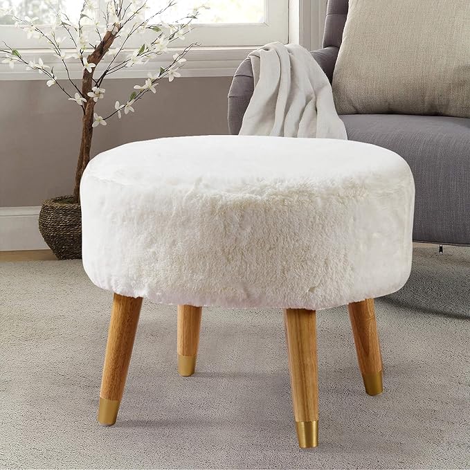 Gray Heavy Faux Fur Oval Ottoman, 22'' x 18'' x 18'',Ottomans and Poufs
