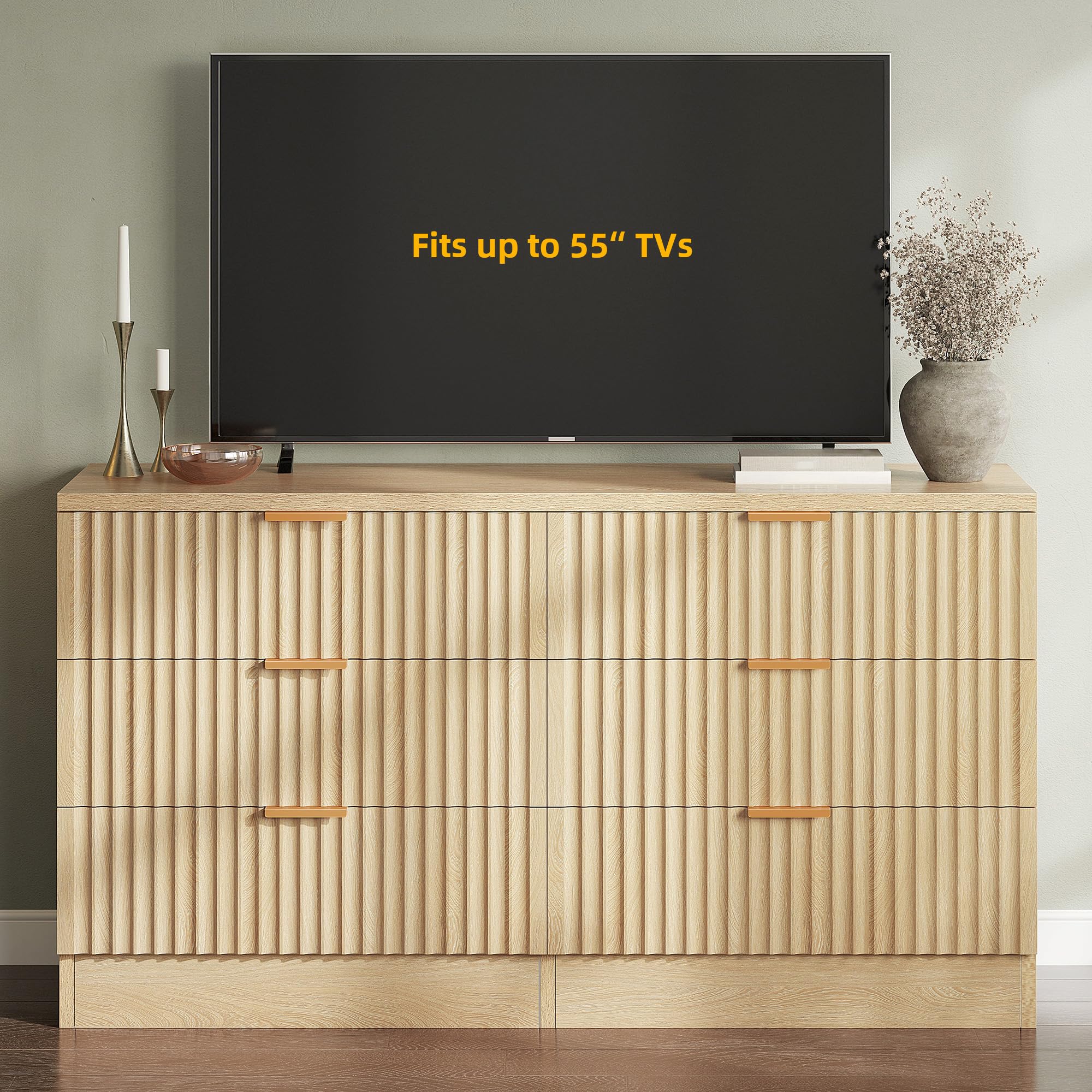 6-Drawer Dressers, Chest of Drawers with Fluted Panel, Wide Versatile Storage Dresser