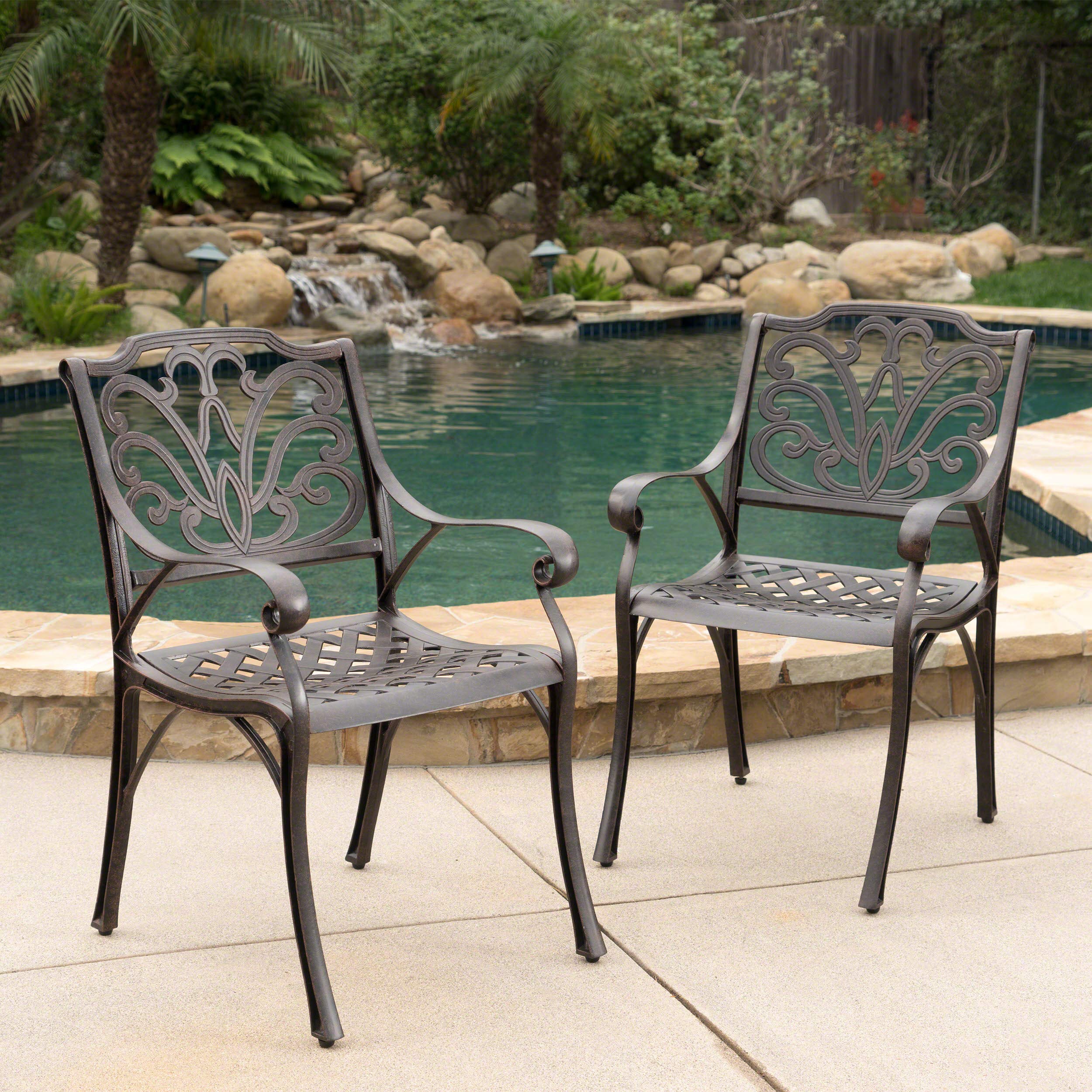 Cast Aluminum Outdoor Dining Chairs | Set of 2 | Perfect for Patio | in Bronze