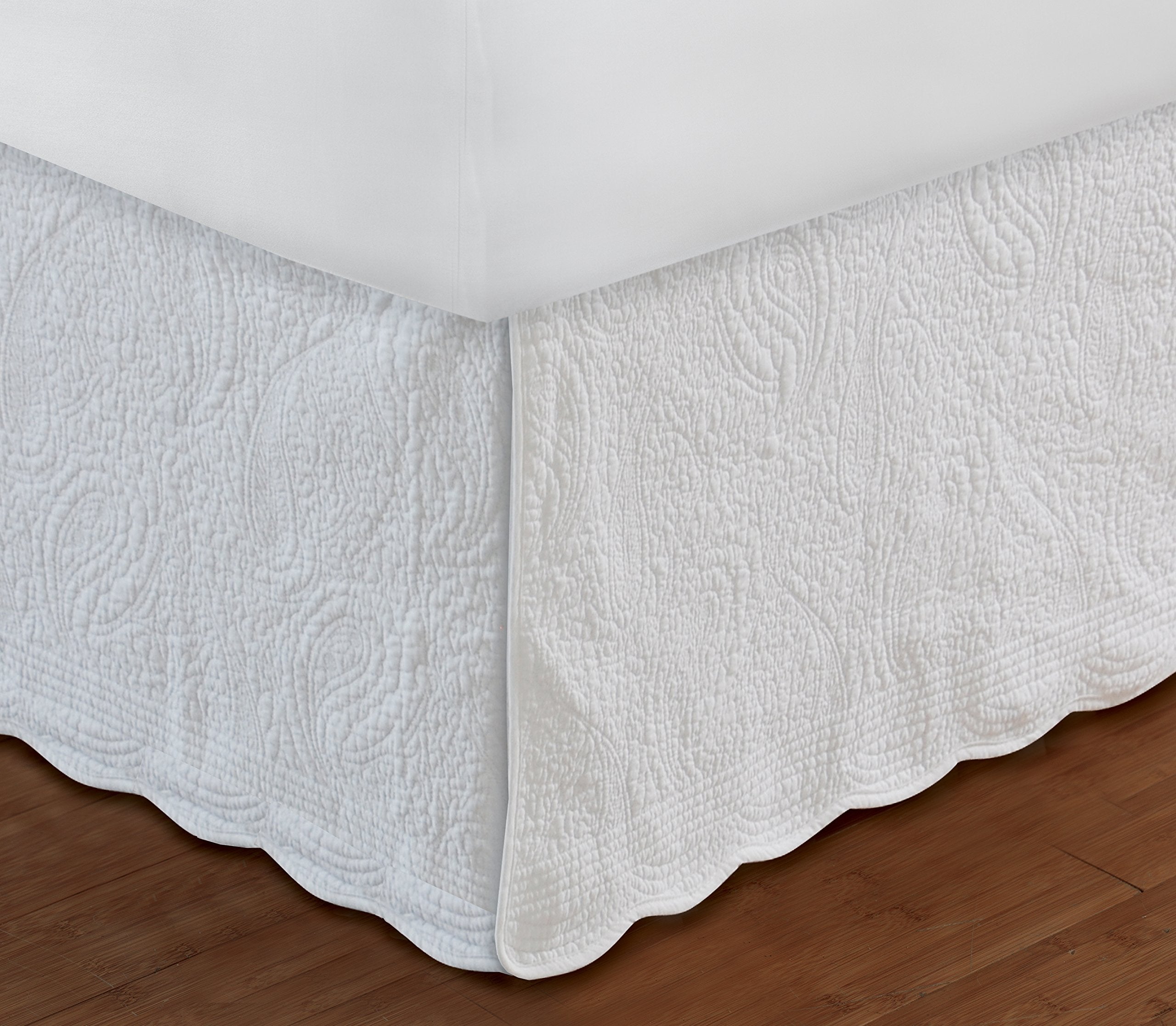 Home Paisley Quilted Bed Skirt, Queen, White