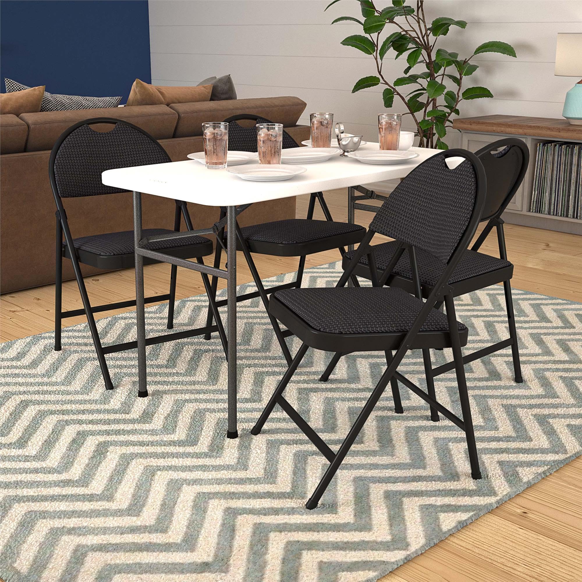 Commercial XL Smartfold Fabric Padded Chair, 4-Pack, Black