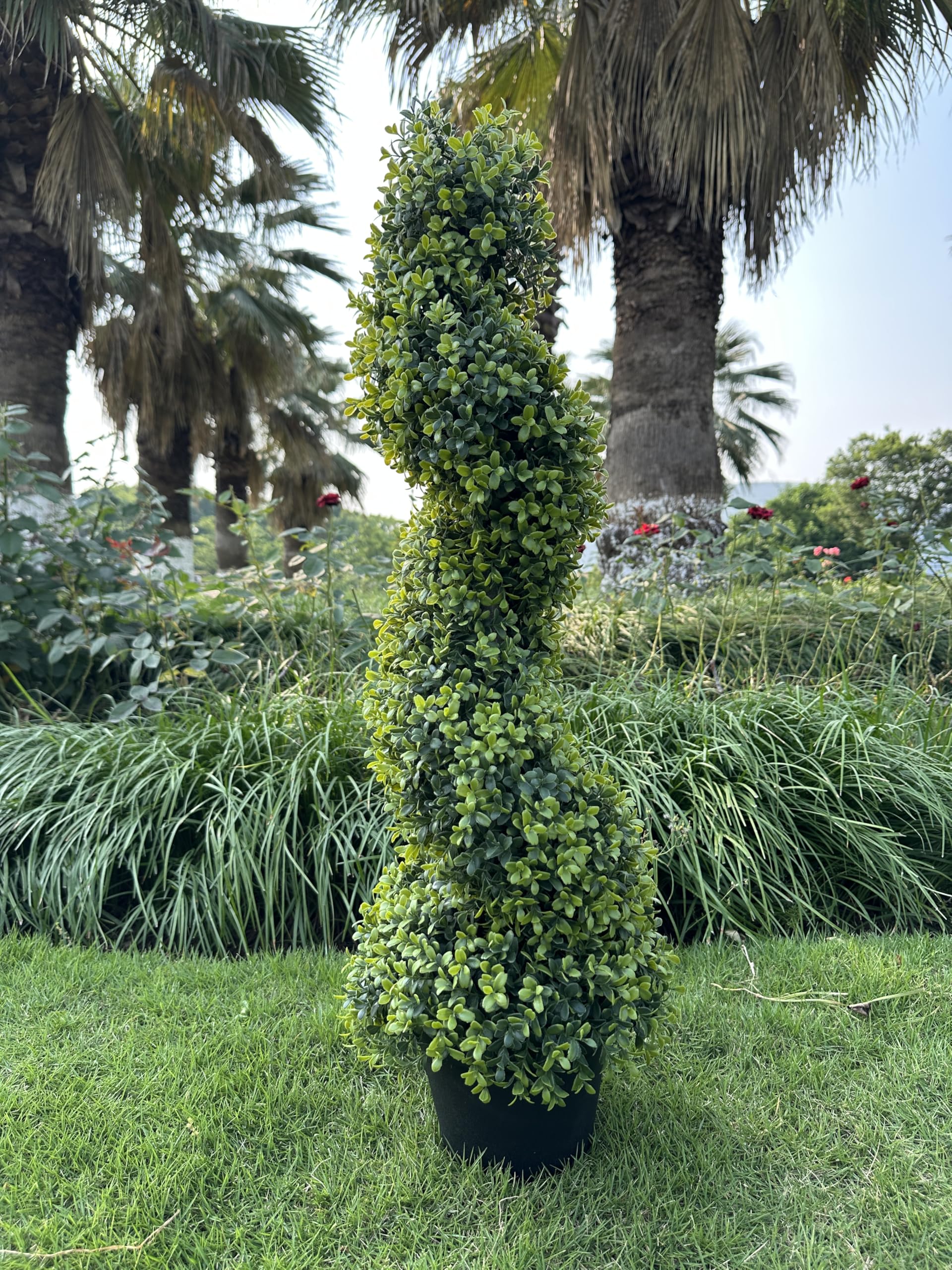 3FT Artificial Boxwood Topiary Tree Spiral Plants 2 Pack UV Resistant Bushes Faux