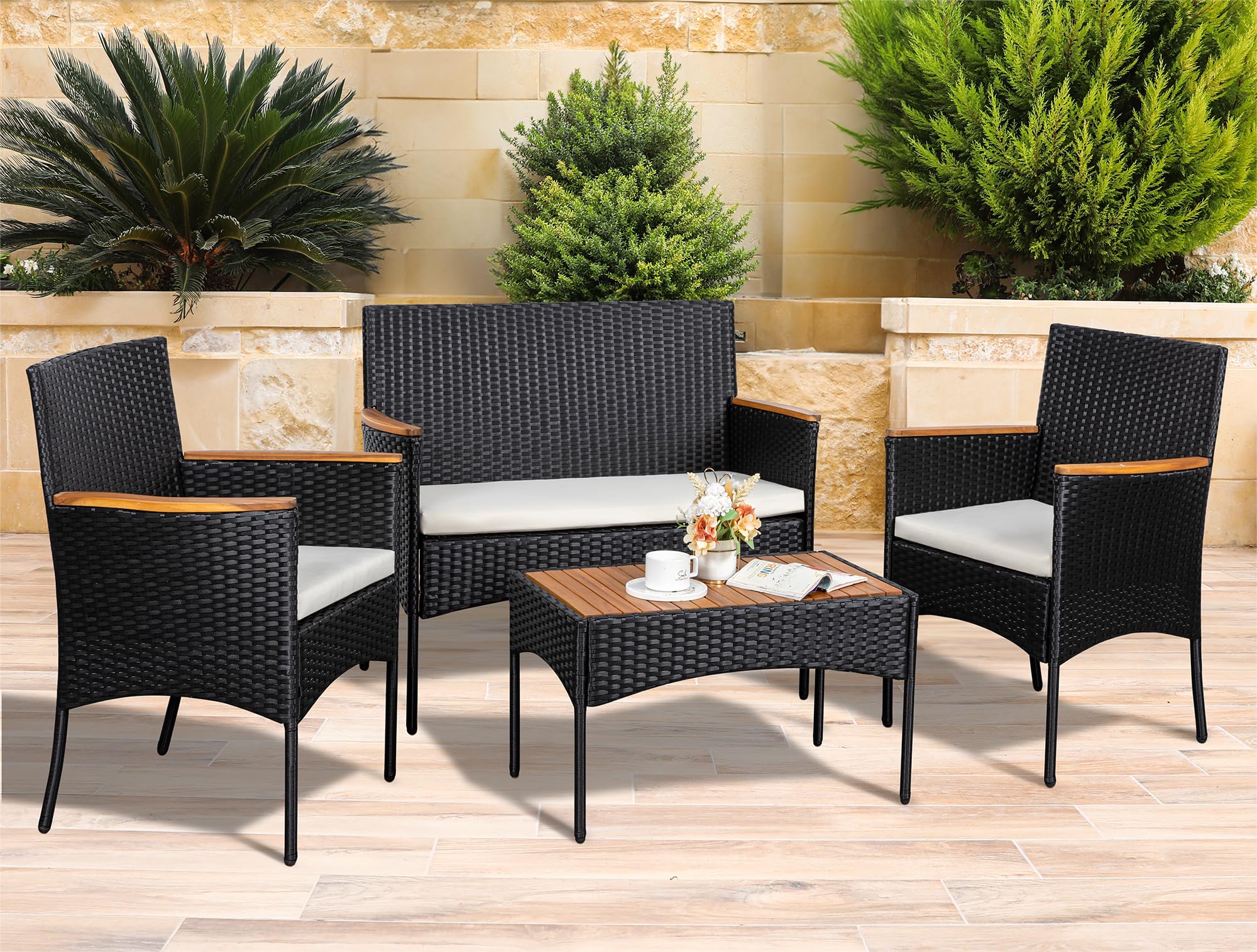 Patio Furniture Set 4 Piece Conversation Set Outdoor Wicker Rattan