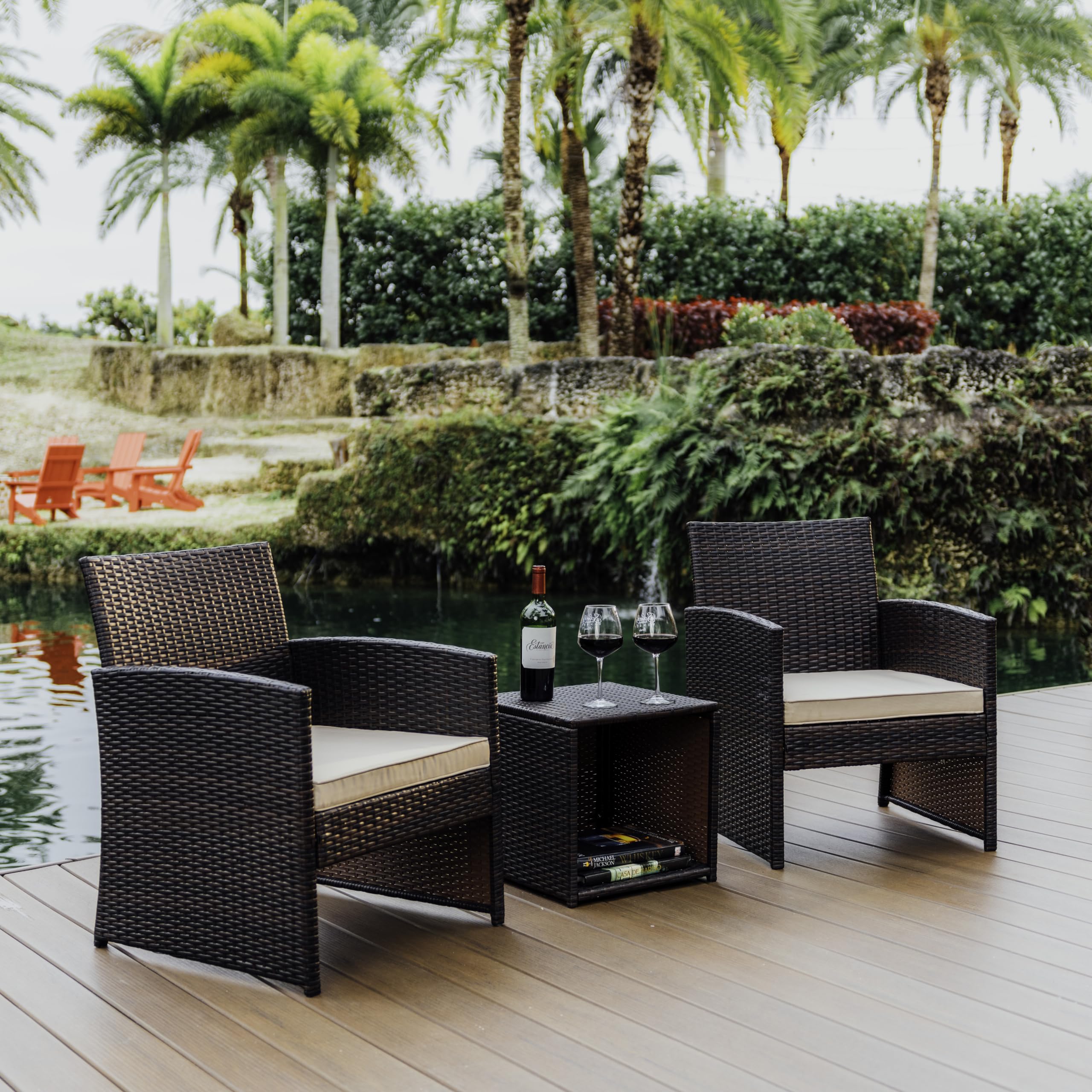 Wicker Patio Furniture Set - 3 Piece Bistro Table and Chairs Set of 2