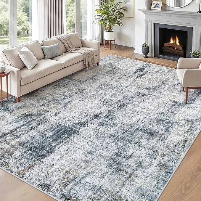 Area Rug 8x10 for Living Room: Abstract Large Rugs Neutral Modern Carpet