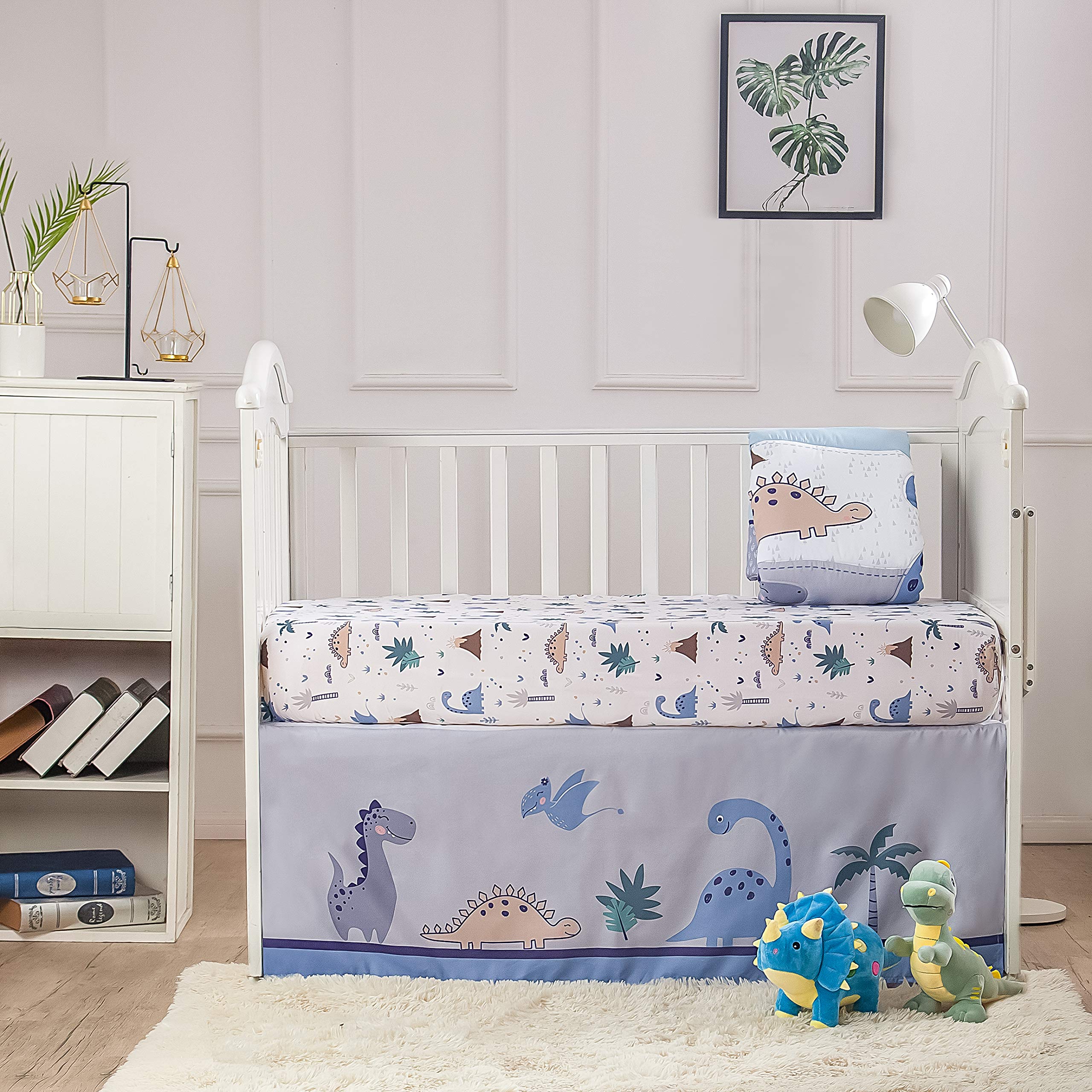 Crib Bedding Set for Boys – Dinosaur 3 Piece Standard Size Nursery Crib Comforter Set