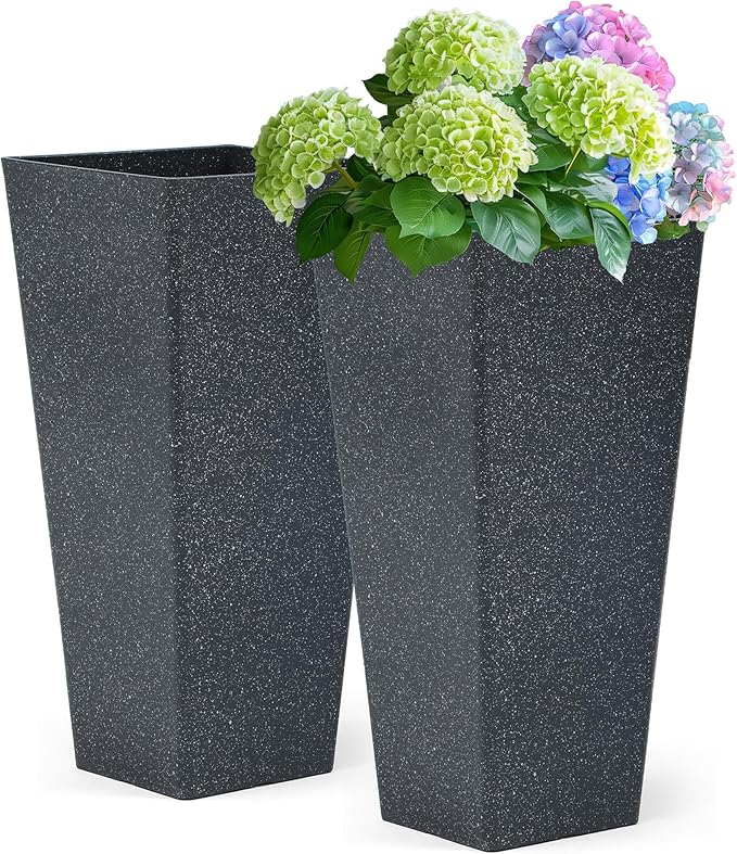 22" Large Urn Planters for Outdoor Plants, Set of 2 Plastic Flower Pot with Handmade