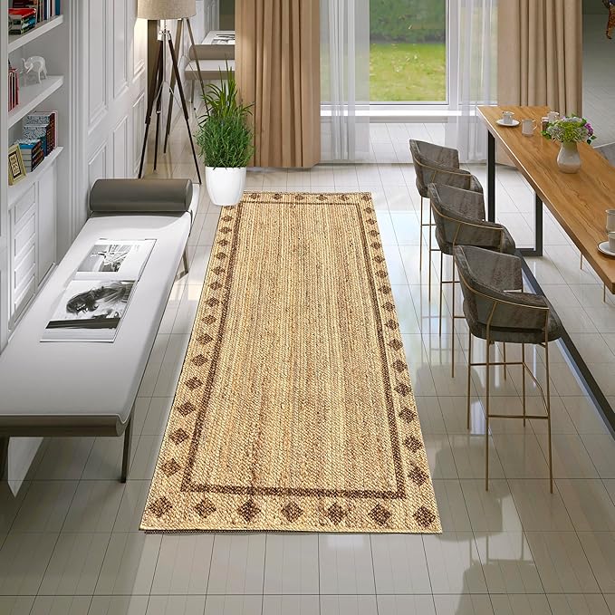 Handwoven Jute Area Rug, Diamond Design, Multiple Sizes, Natural