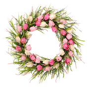 30" Artificial Tulip Floral Spring Door Wreath, Green/Pink