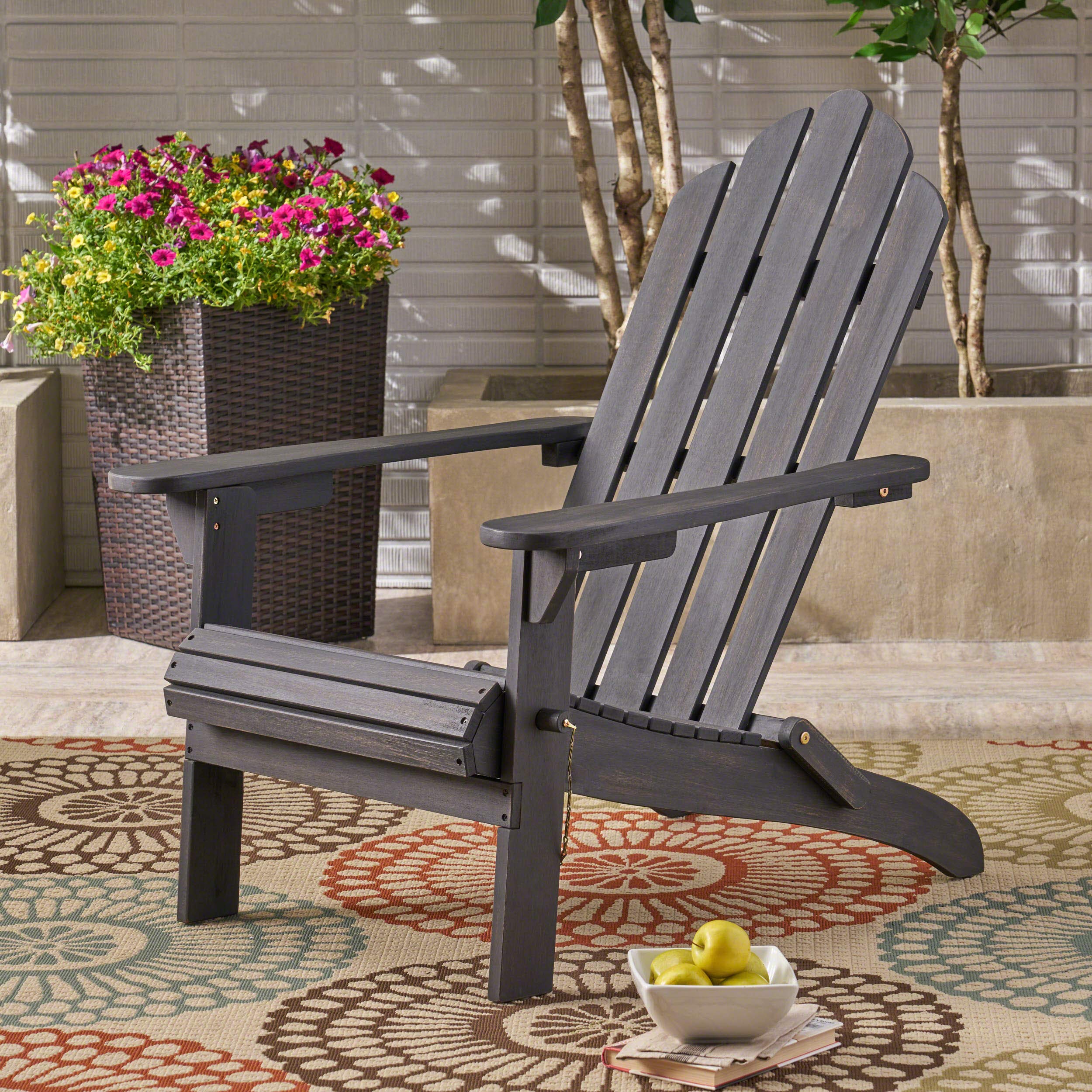 Cara Outdoor Foldable Acacia Wood Adirondack Chair, Dark Gray Finish