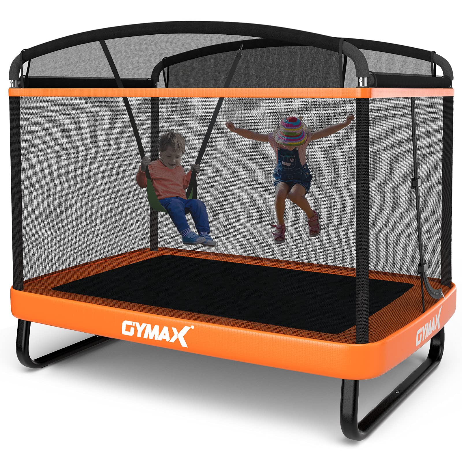 6FT Kids Trampoline with Swing, ASTM Approved Rectangle Recreational Trampoline