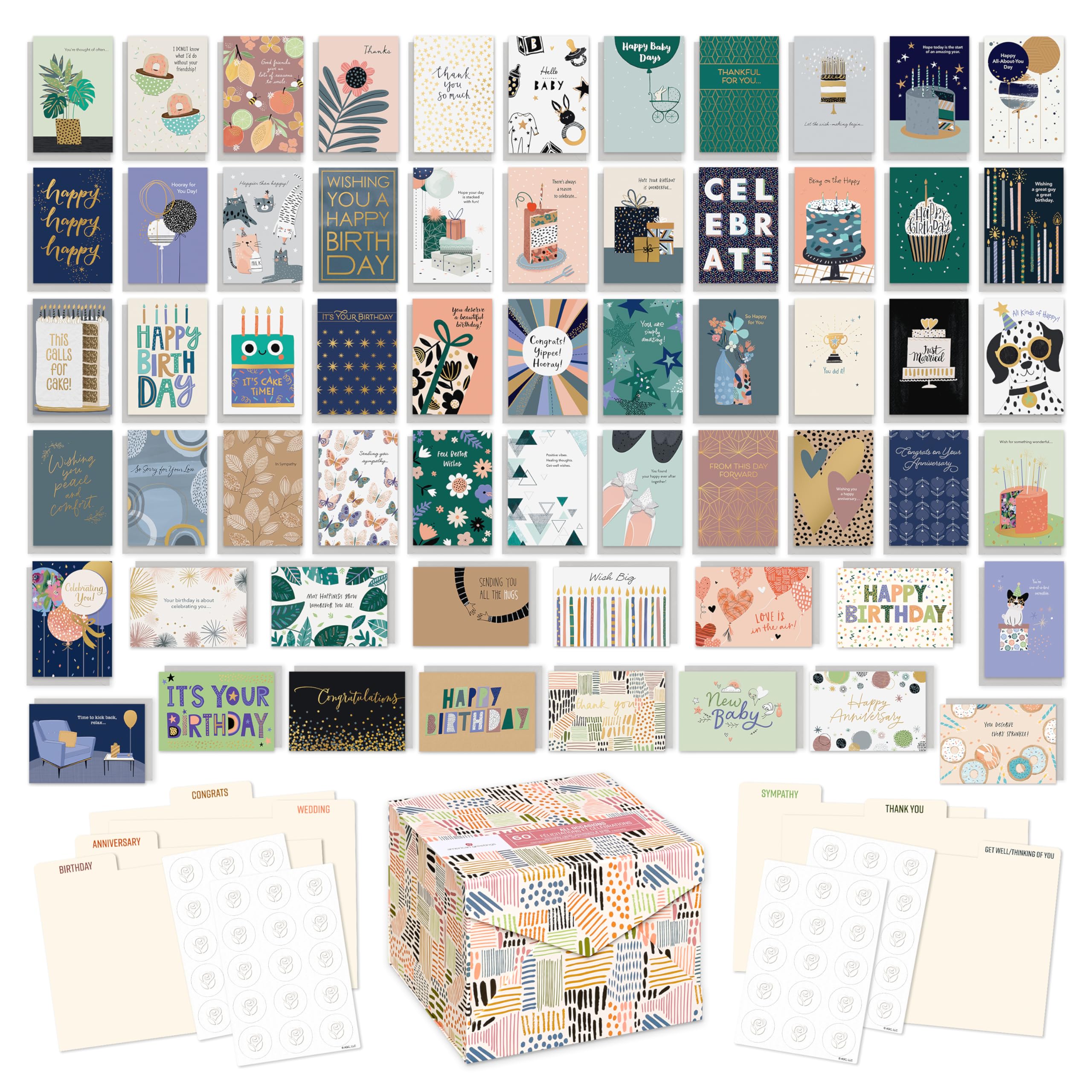 All Occasion Deluxe Card Assortment with Envelopes and Storage Box(60-Count)
