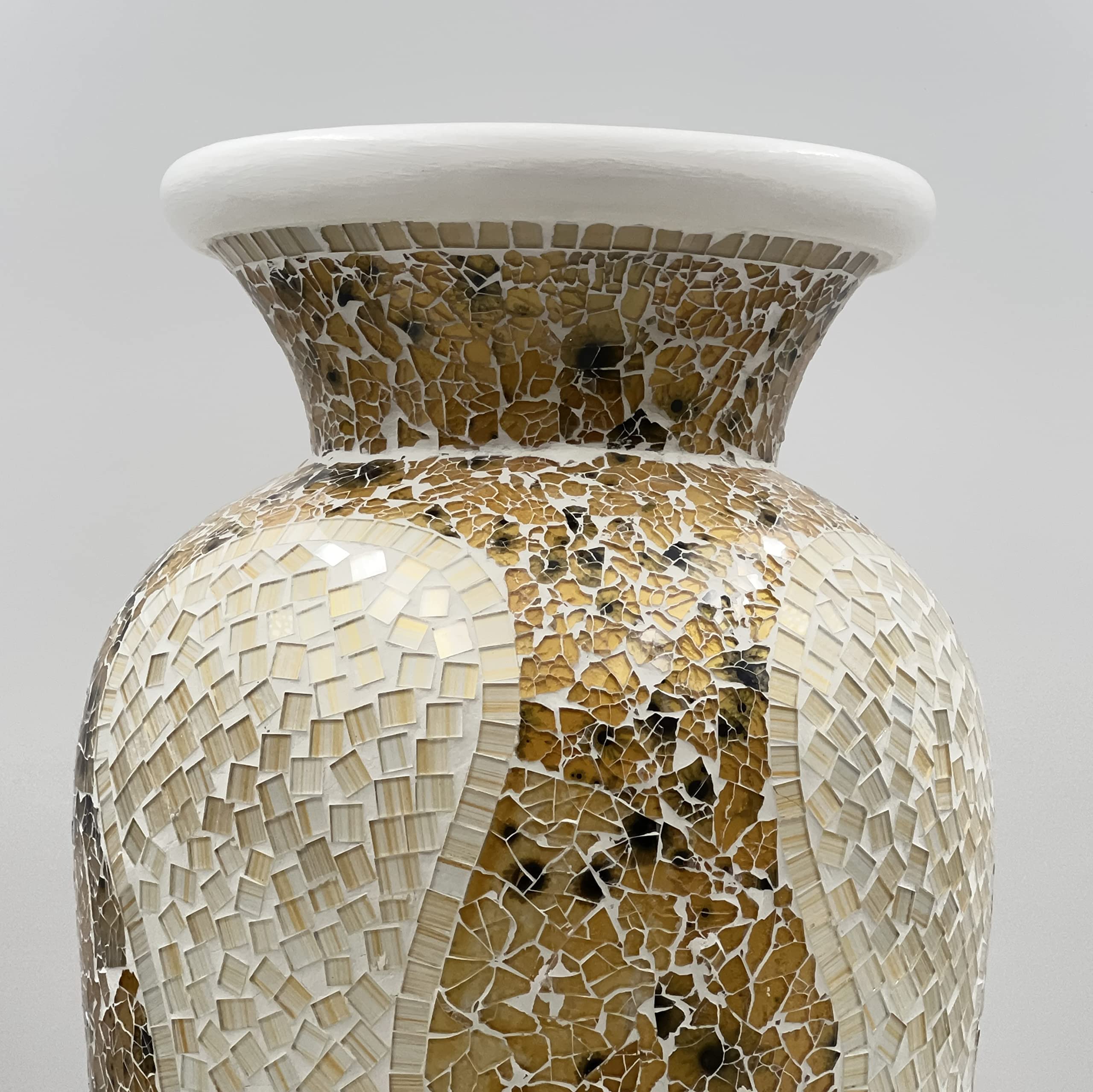 Floor Vase – Tall Cylinder Made of Terracotta with Light Caramel and White Glass Mosaic