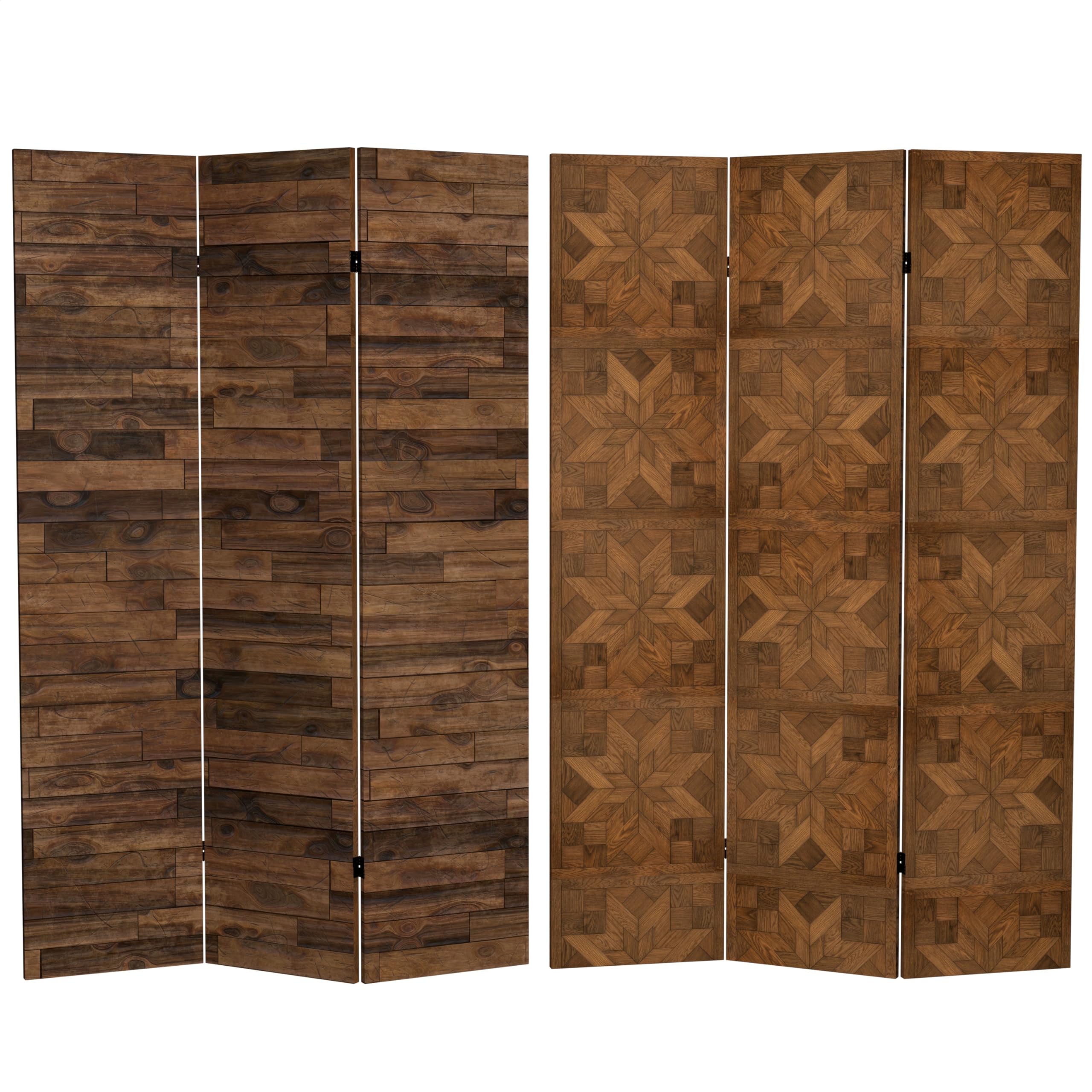 Red Lantern 6 ft. Tall Double Sided Walnut Wood Pattern Canvas Room Divider