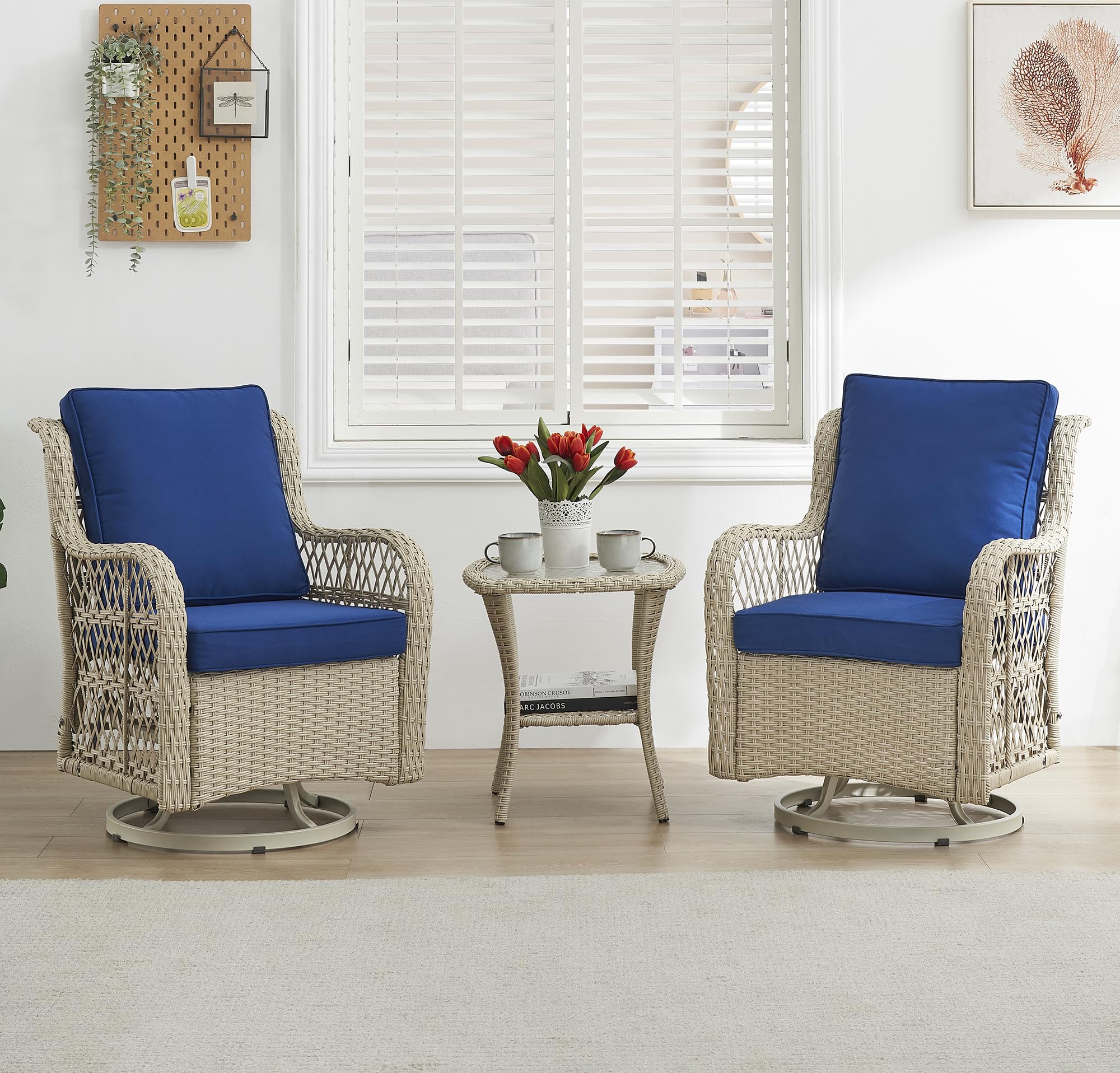 3 Piece Outdoor Patio Set, Wicker Rocking Bistro Set