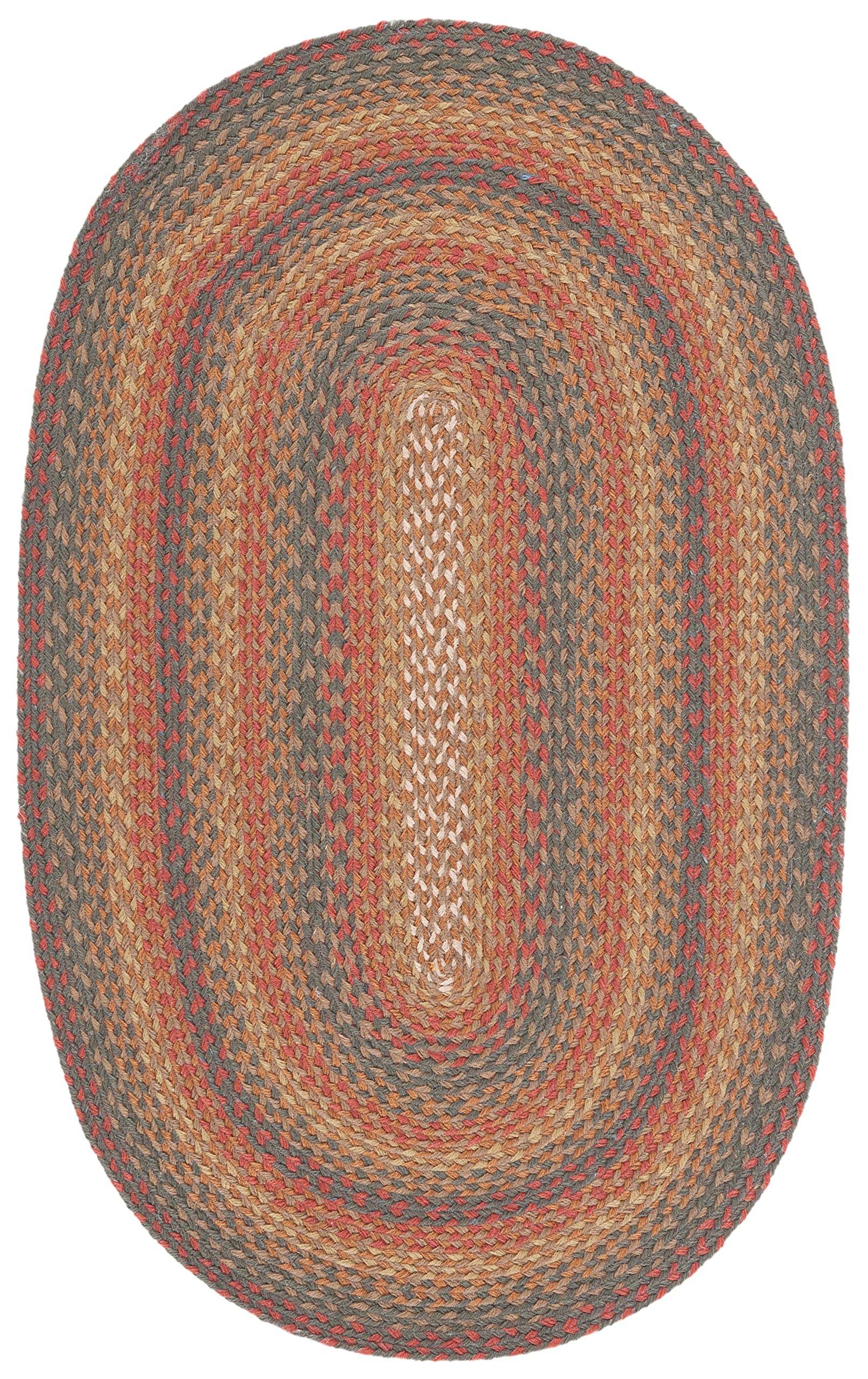 Braided Collection Area Rug - 4' x 6' Oval, Green & Rust