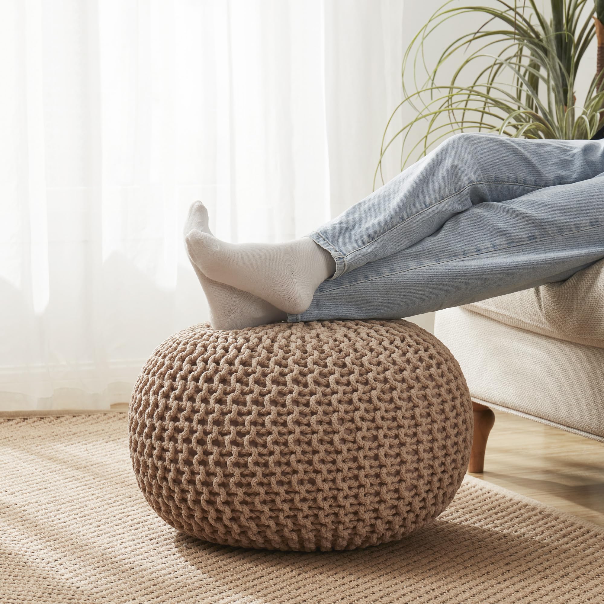 Pouf Ottoman Foot Rest Stuffed – 20” Diameter x 14”