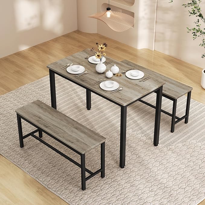 Dining Table Set for 4, Kitchen Room Table Set with 2 Benches