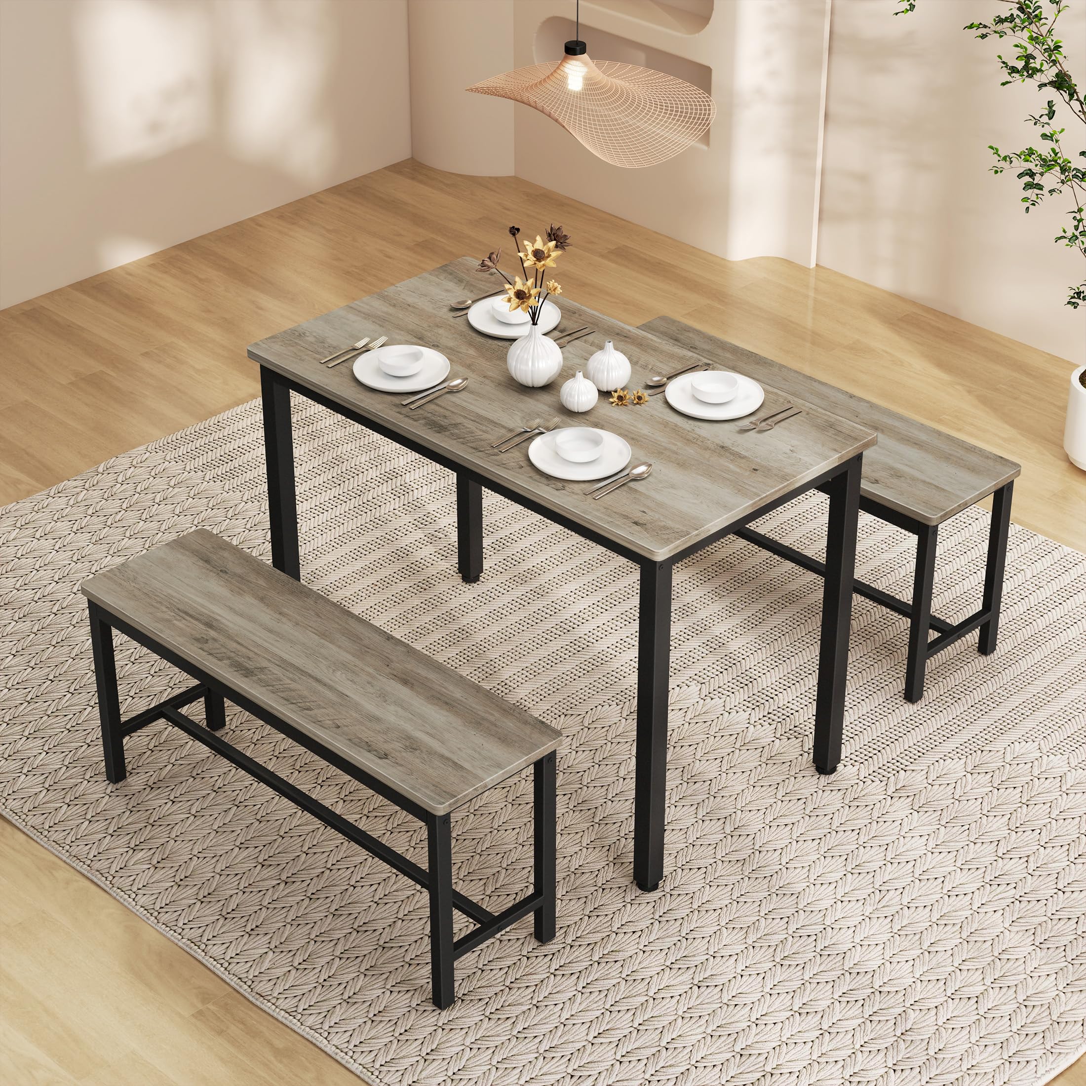 Dining Table Set for 4, Kitchen Room Table Set with 2 Benches