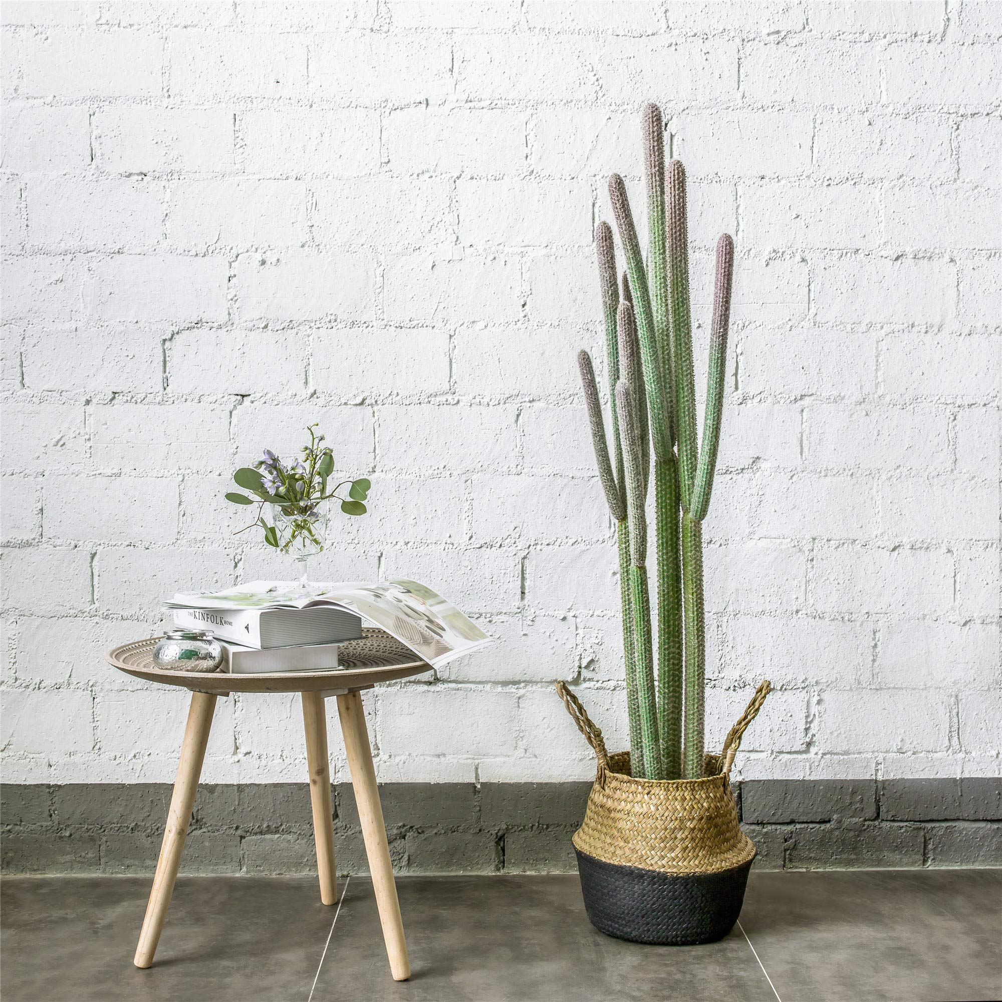 4ft (48 Inch) Tall Artificial Cactus in Plastic Planter with Seagrass Basket - Faux Small