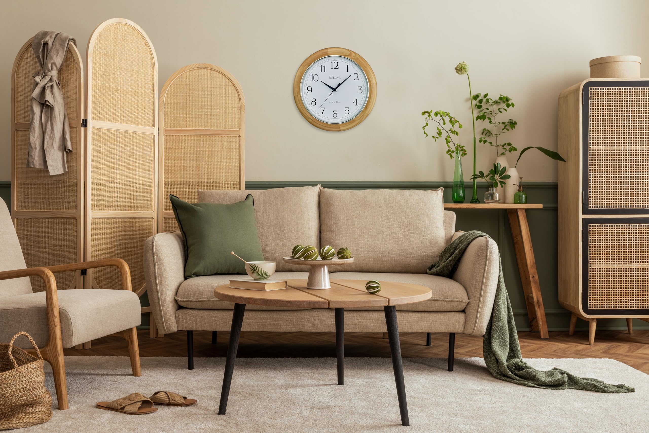 C5005 Wooden Atomic Analog Wall Clock | Automatically Sets Time | Large Roman