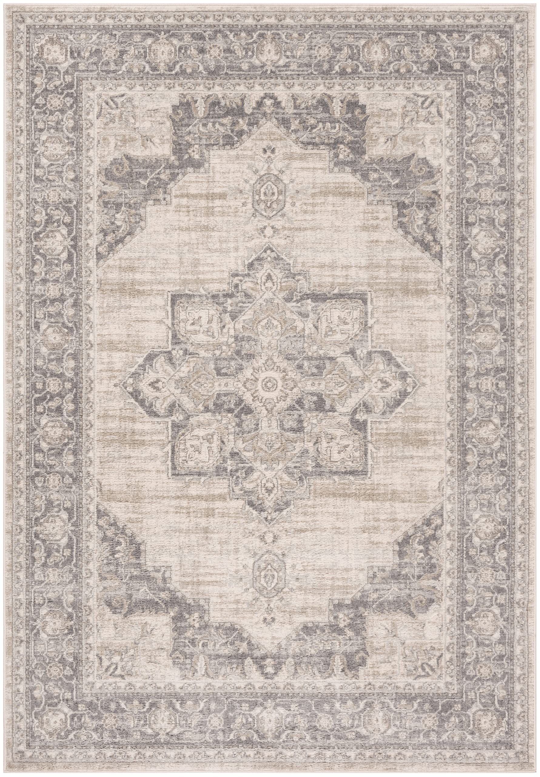 Brentwood Collection Area Rug - 5'3" x 7'6", Cream & Grey