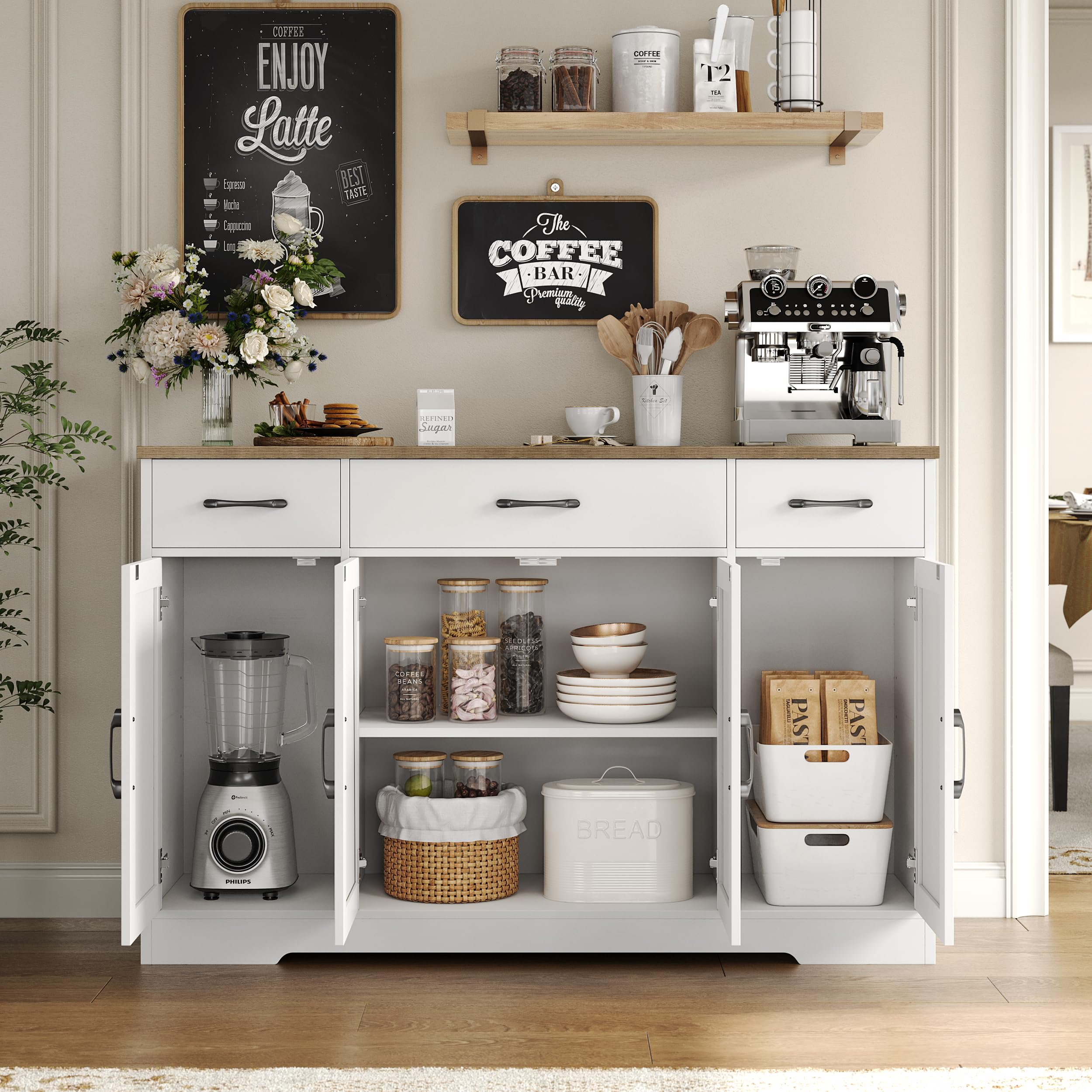 Buffet Cabinet with Drawers, 55" Large Sideboard Buffet Storage Cabinet