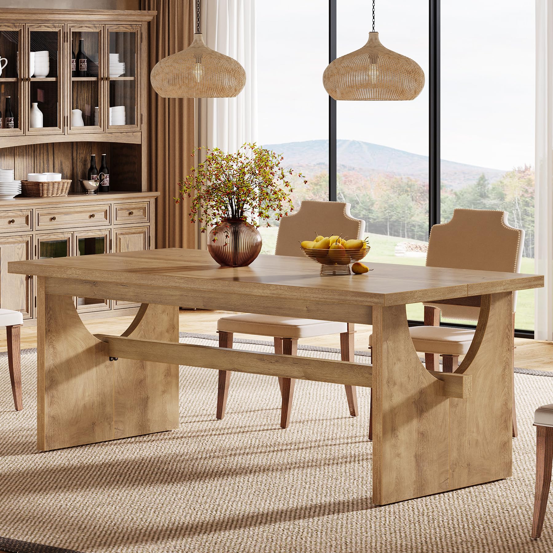 s Farmhouse Dining Table for 4-6 People, 63" Large Rectangular Kitchen