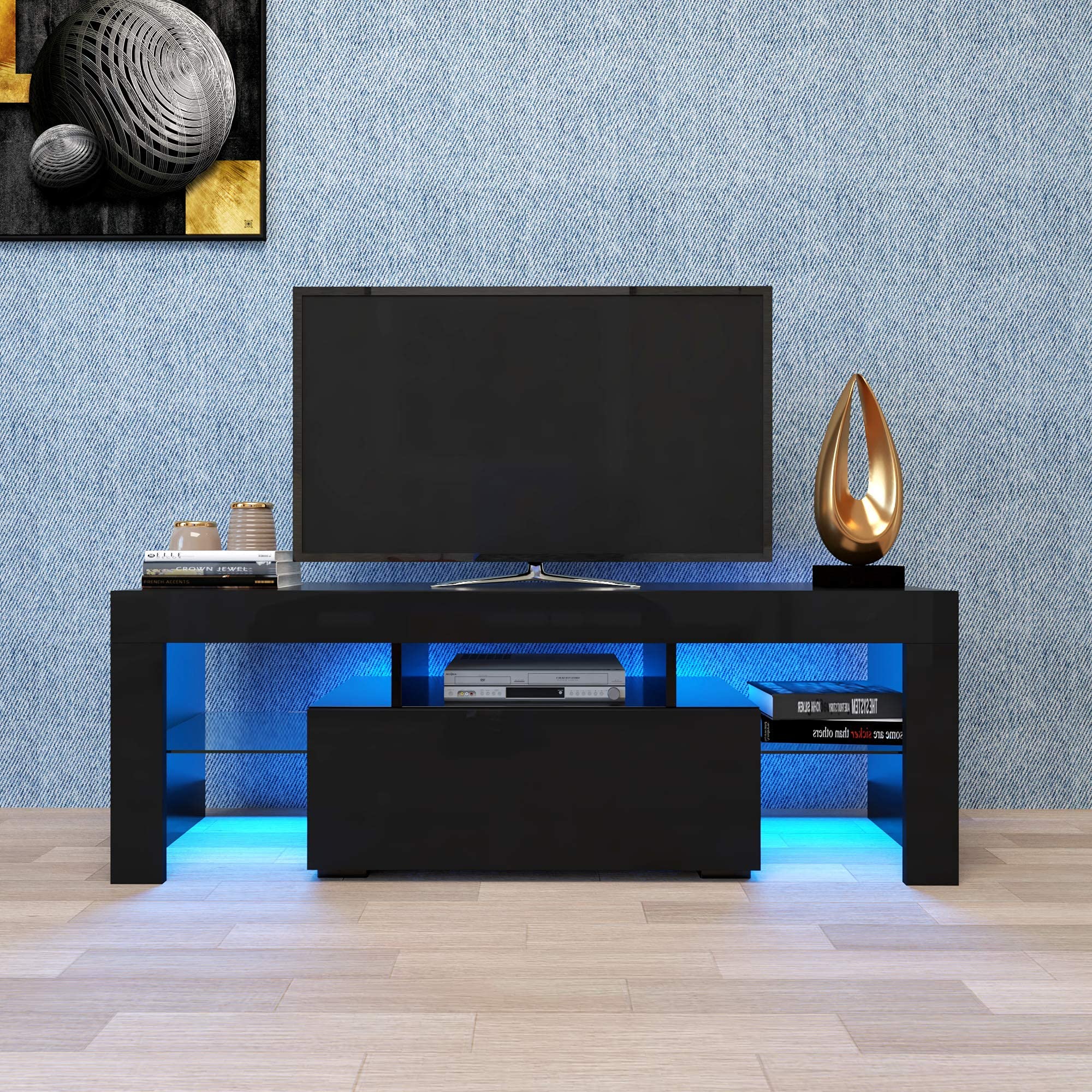 LED TV Stand with 16 Colors RGB LED Lights,Modern Media Storage Console