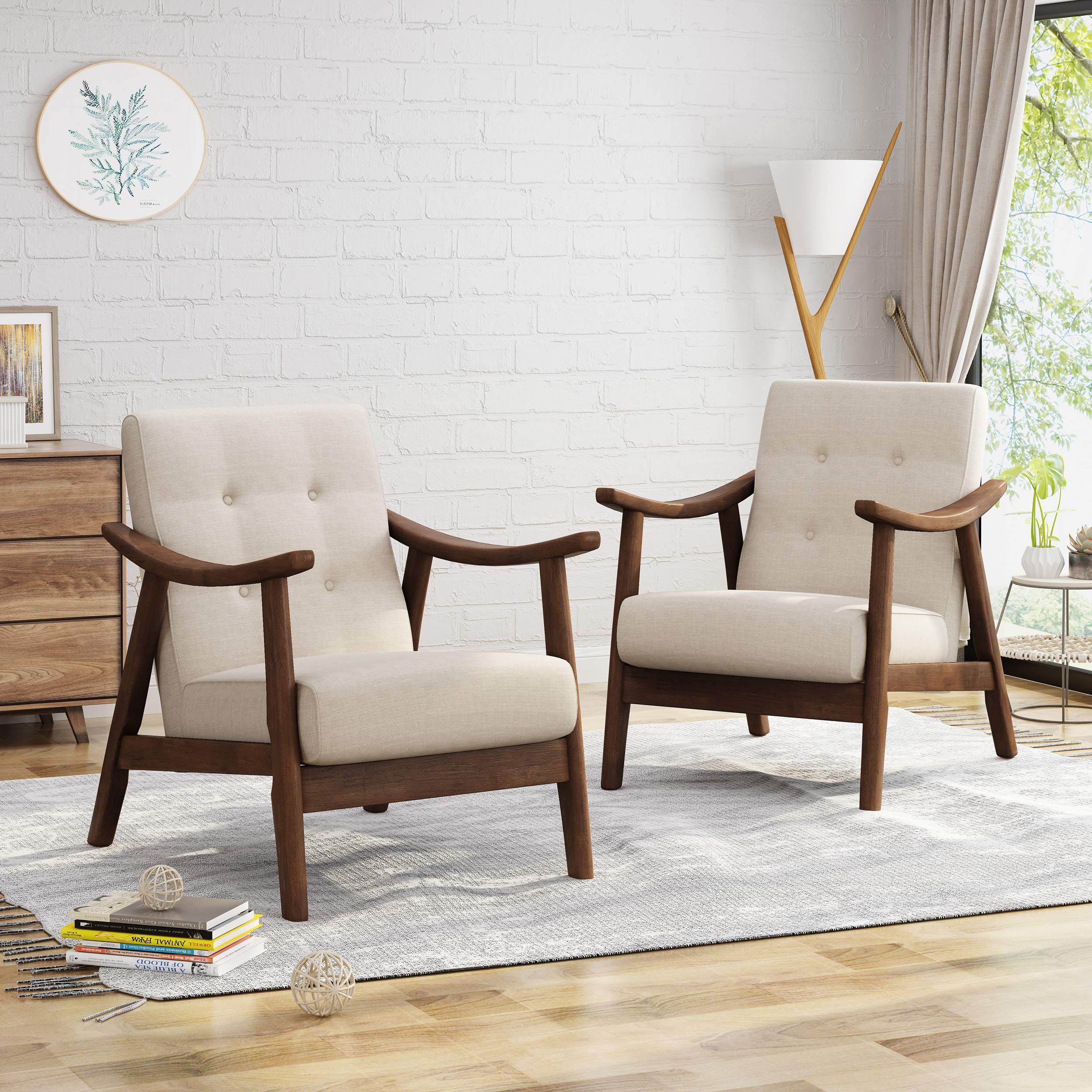 Aurora Mid-Century Modern Accent Chairs (Set of 2), Beige, Brown