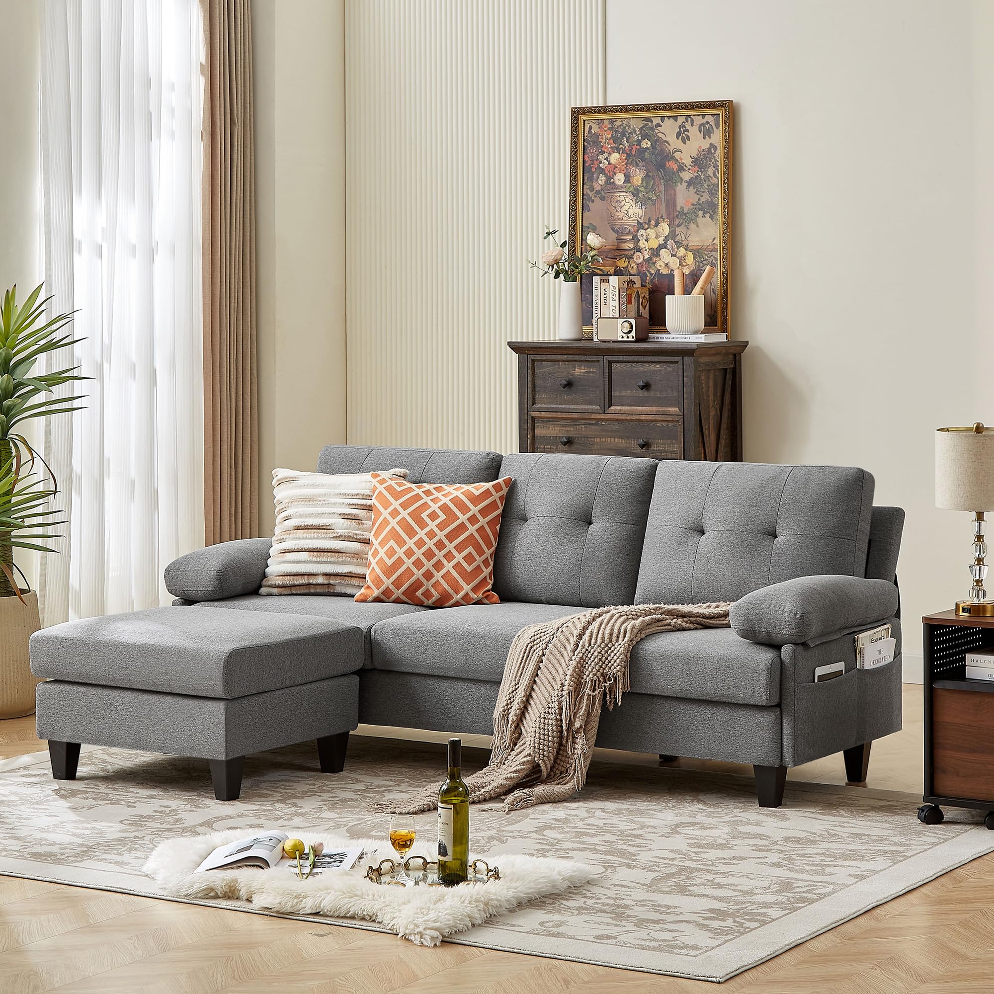 86" Convertible Sectional Sofa, Deep 3-Seat L Shaped Sectional Couch