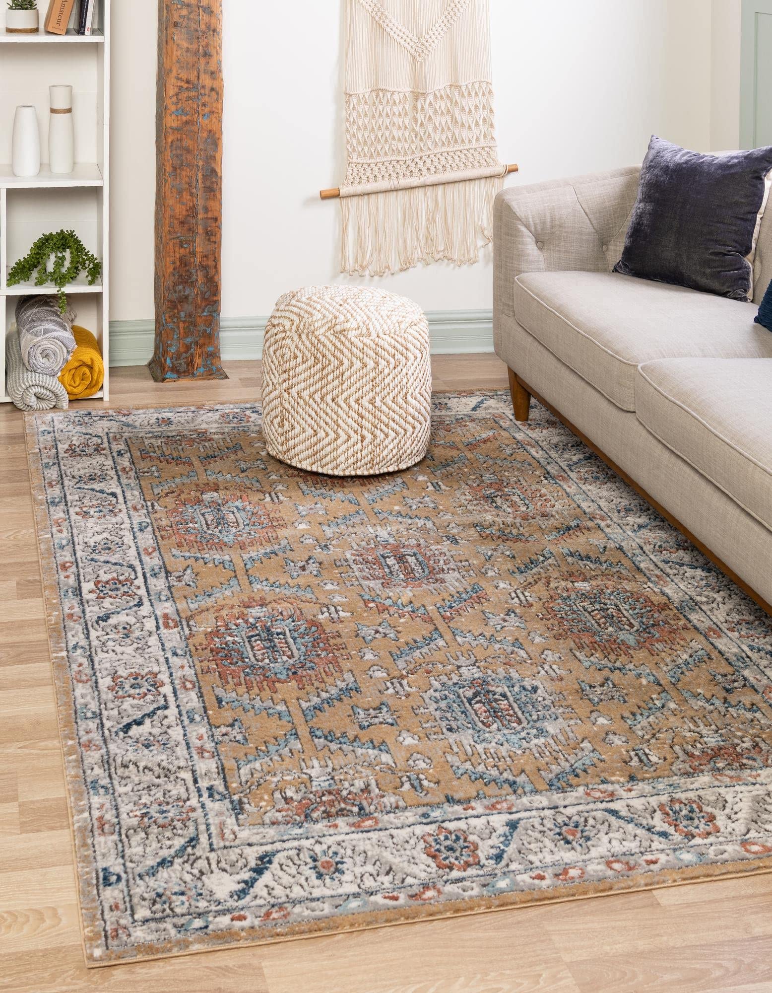 Nyla Collection Area Rug - Princess (10' x 14' 1" Rectangle, Mustard Yellow/ Blue)