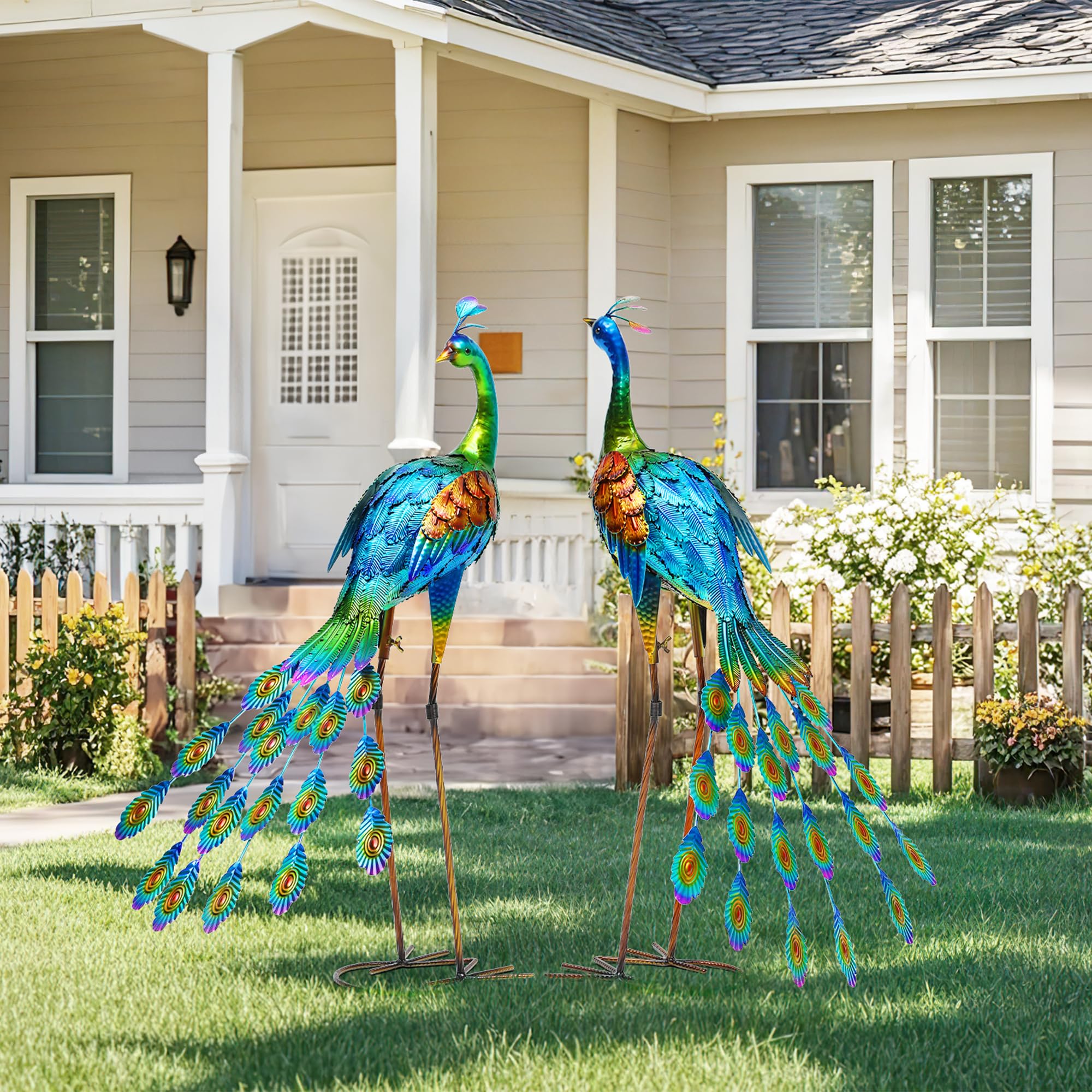 32" Metal Peacock Yard Decor - Handmade Oversize Peacock Sculptures