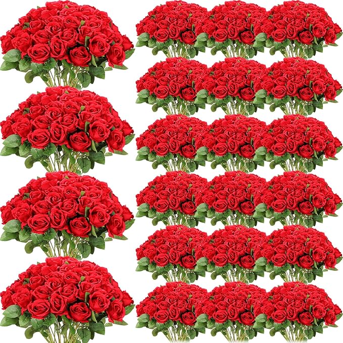 500 Pcs Artificial Silk Roses Flowers with Long Stem Bridal Wedding Bouquet