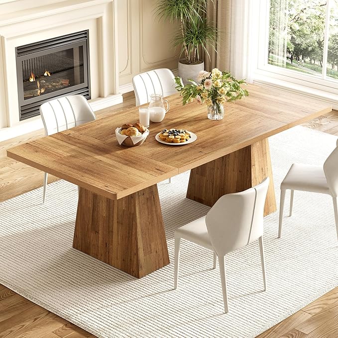 Dining Table for 6 People, Wooden Table, Rectangle Furniture with Heavy Duty Legs