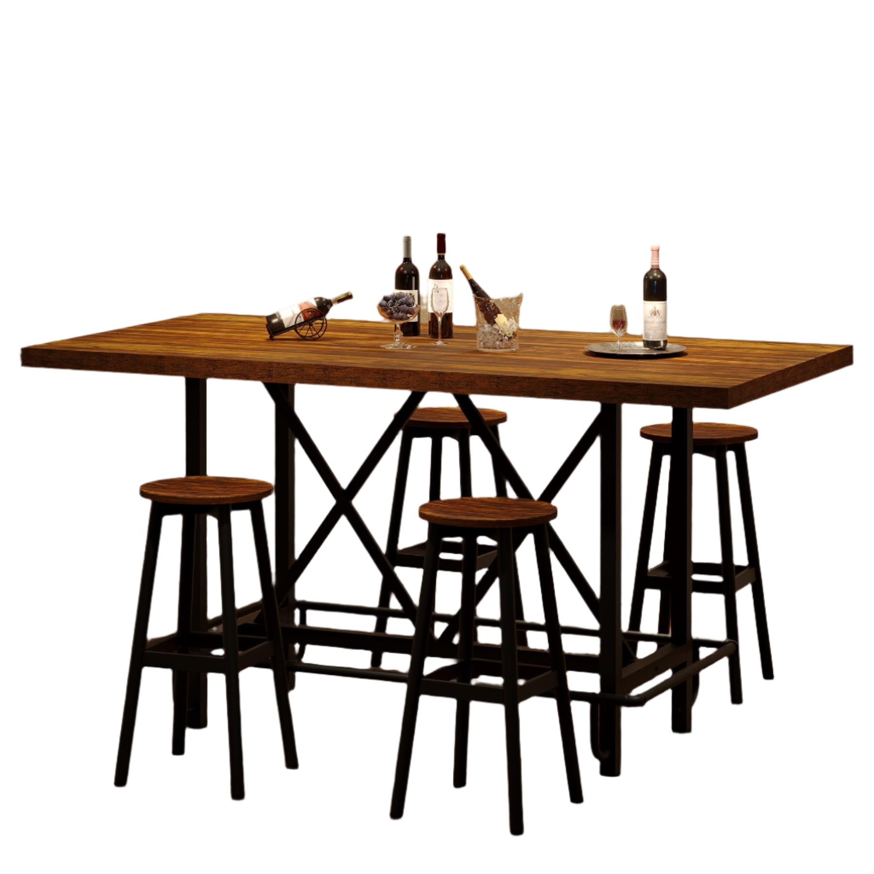 Bar Table, Industrial Counter Height Pub Table with Metal Footrest
