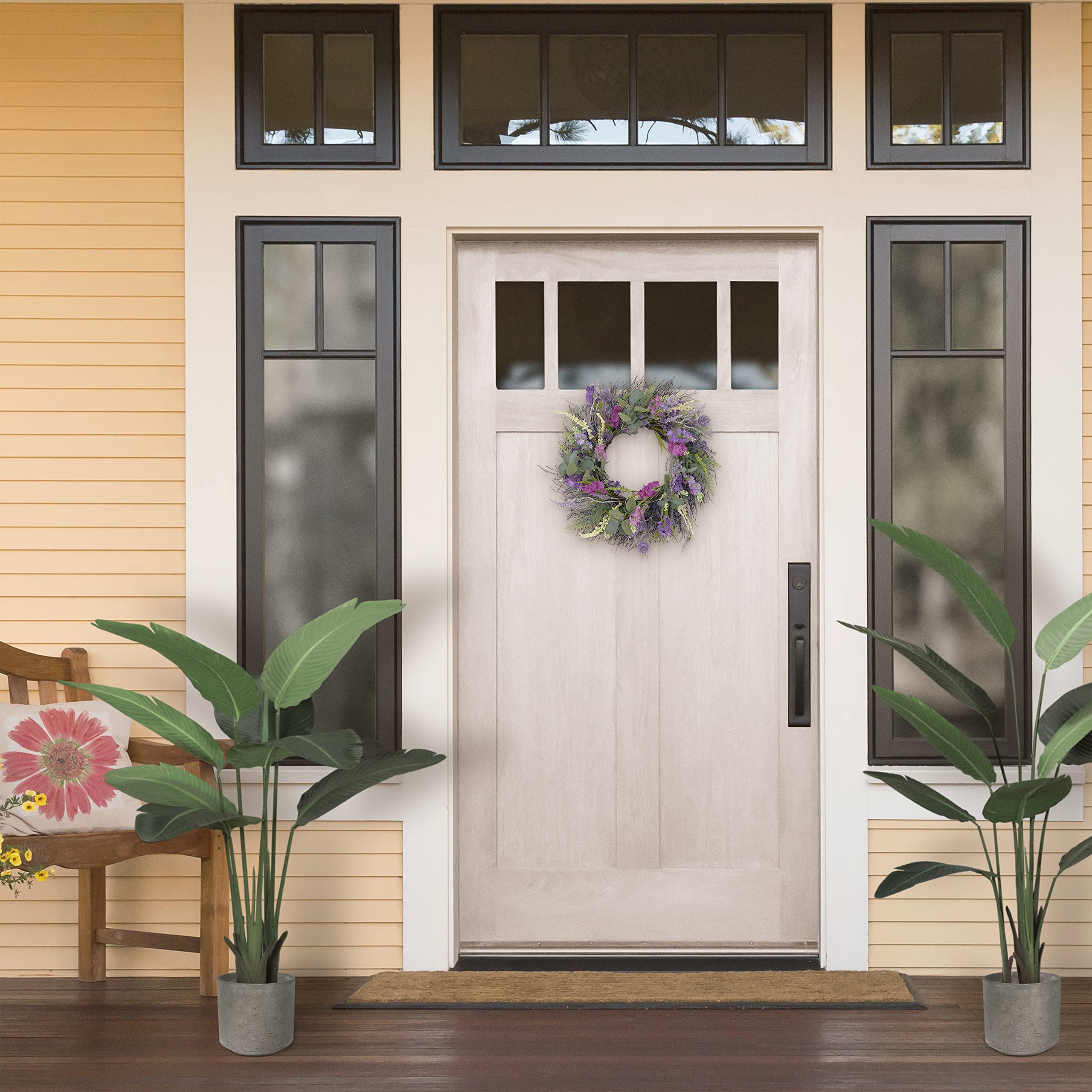 24" Artificial Eucalyptus Floral Spring Door Wreath, Green/Purple, Multicolor