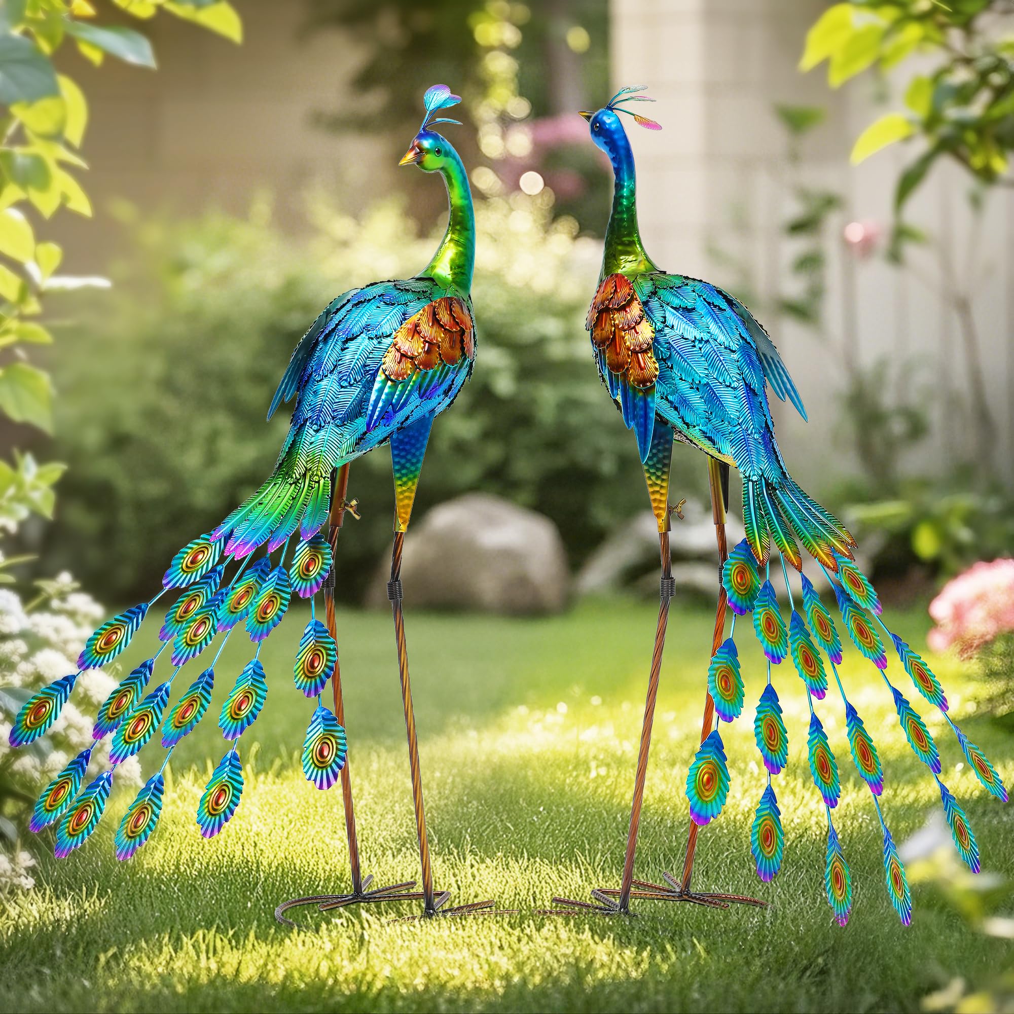 32" Metal Peacock Yard Decor - Handmade Oversize Peacock Sculptures
