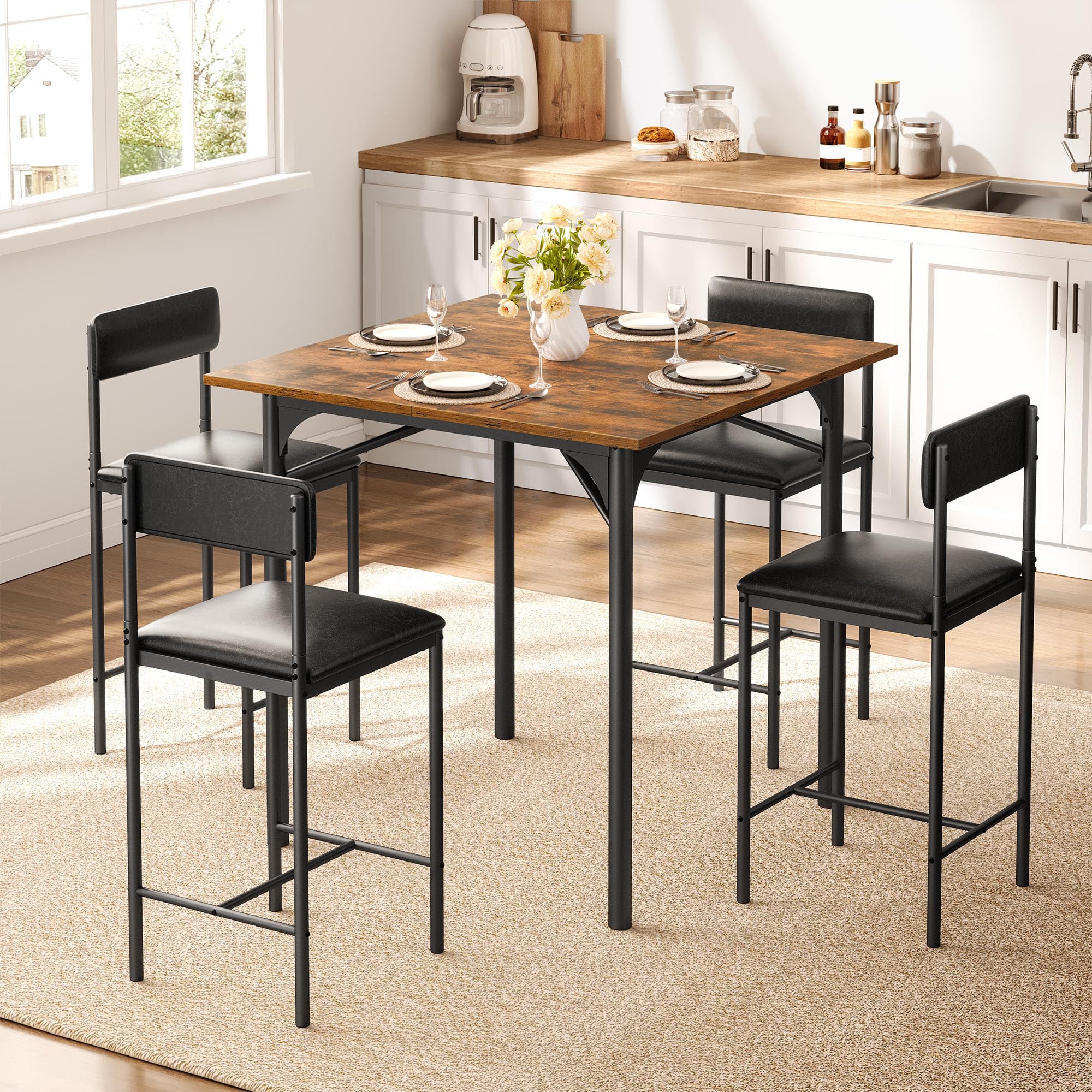 5-Piece Dining Room Table Set Bar Table and Chairs Set Counter