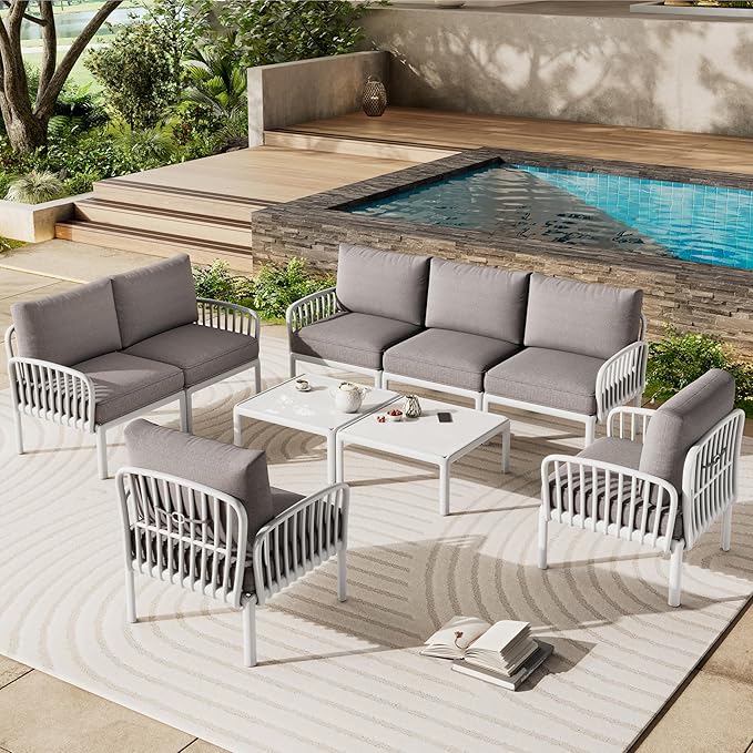 Landon 5 Pieces Patio Conversation Set, 3 Seater Sofa with Coffee Table