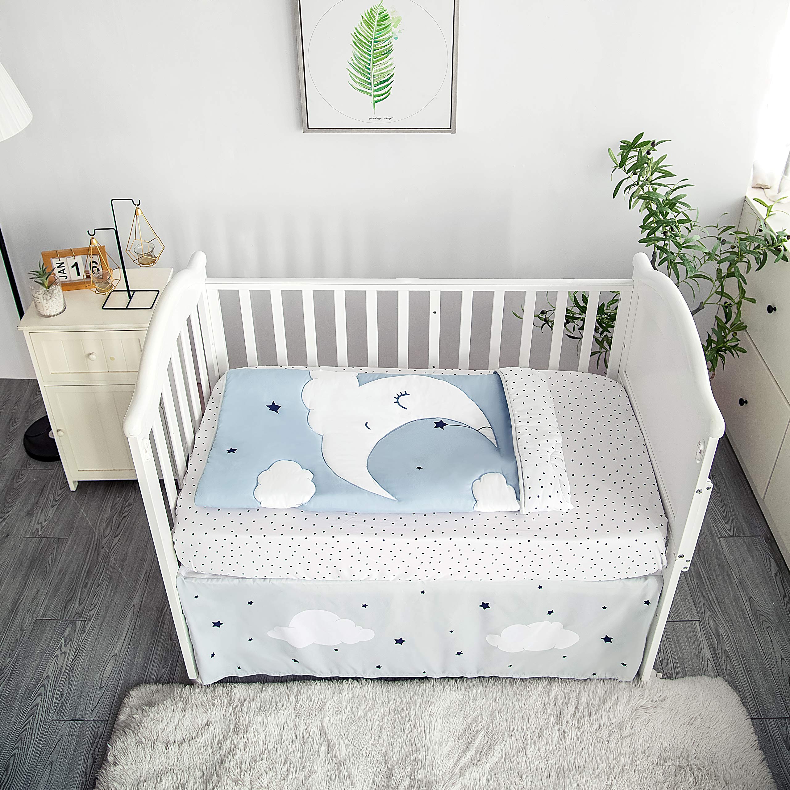 Sleeping Moon Baby Nursery Crib Bedding Set, 3 Piece Standard Size Crib Bedding Set