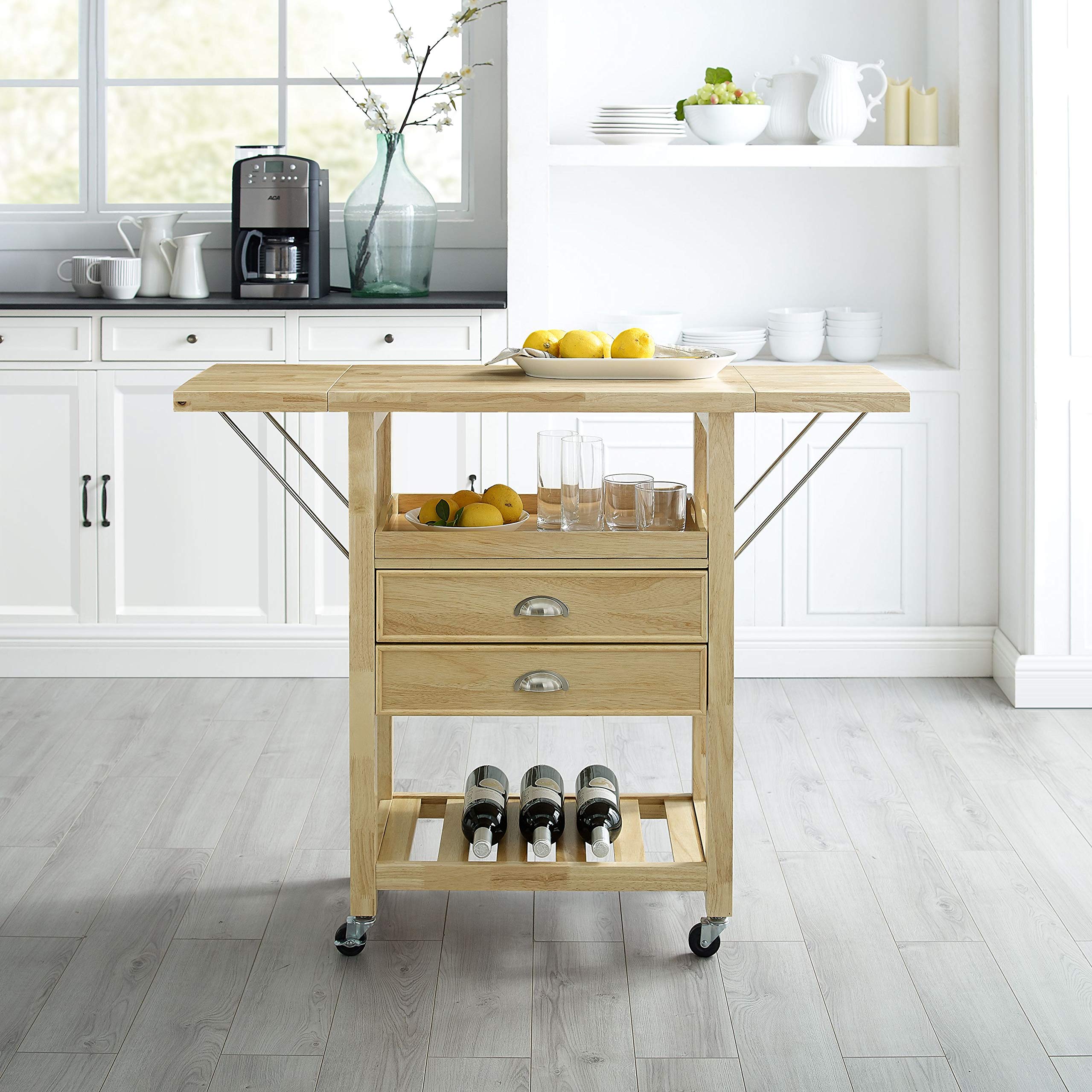 Bristol Drop Leaf Rolling Kitchen Cart with Serving Tray and Shelves