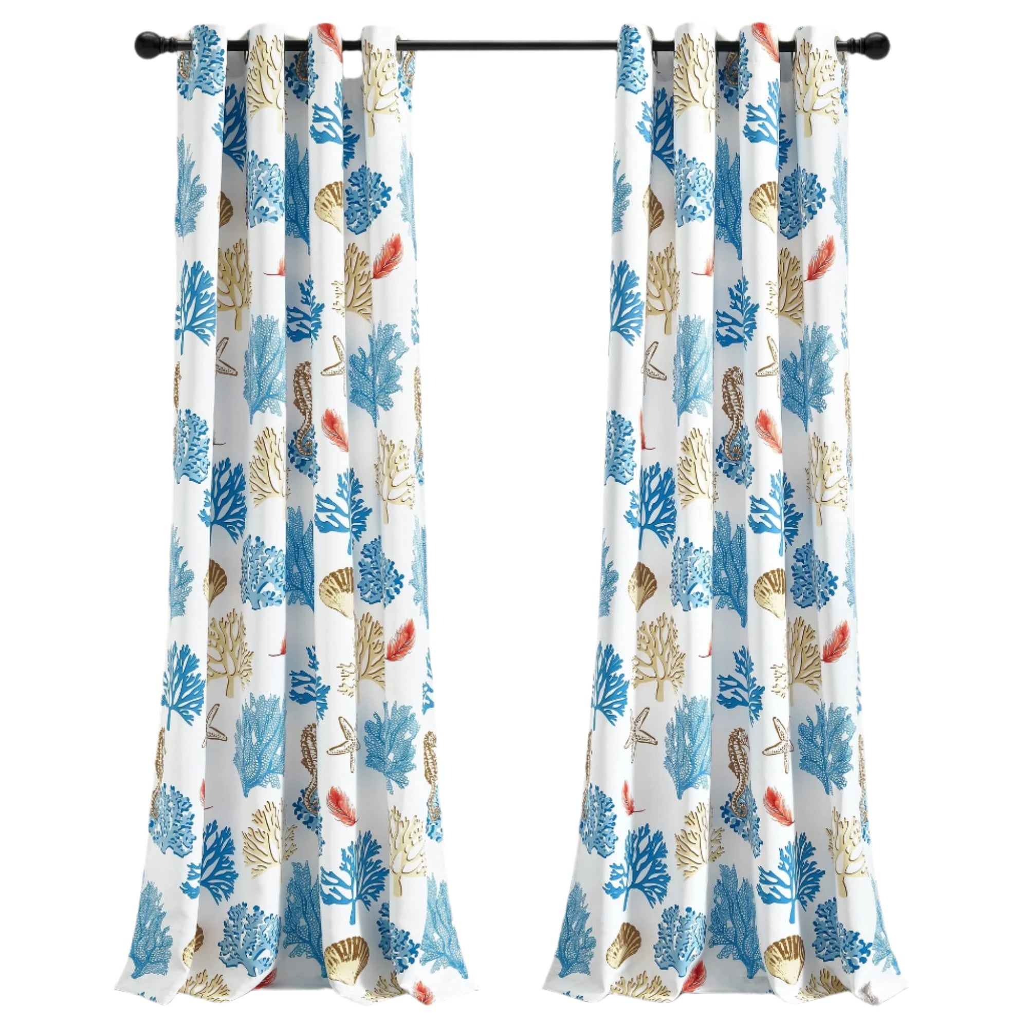 Coastal Reef Feather Light Filtering Window Curtain Panel, Single Panel